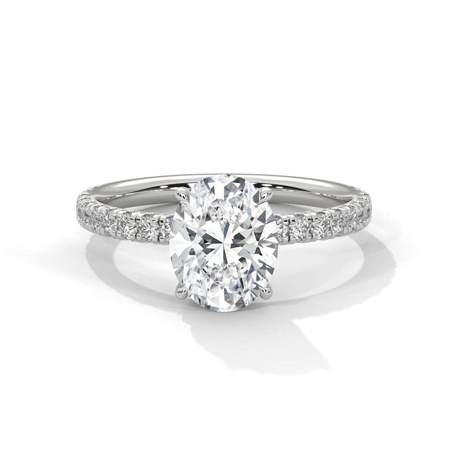 Oval Hidden Halo Engagement Ring with Pavé Band DM-038