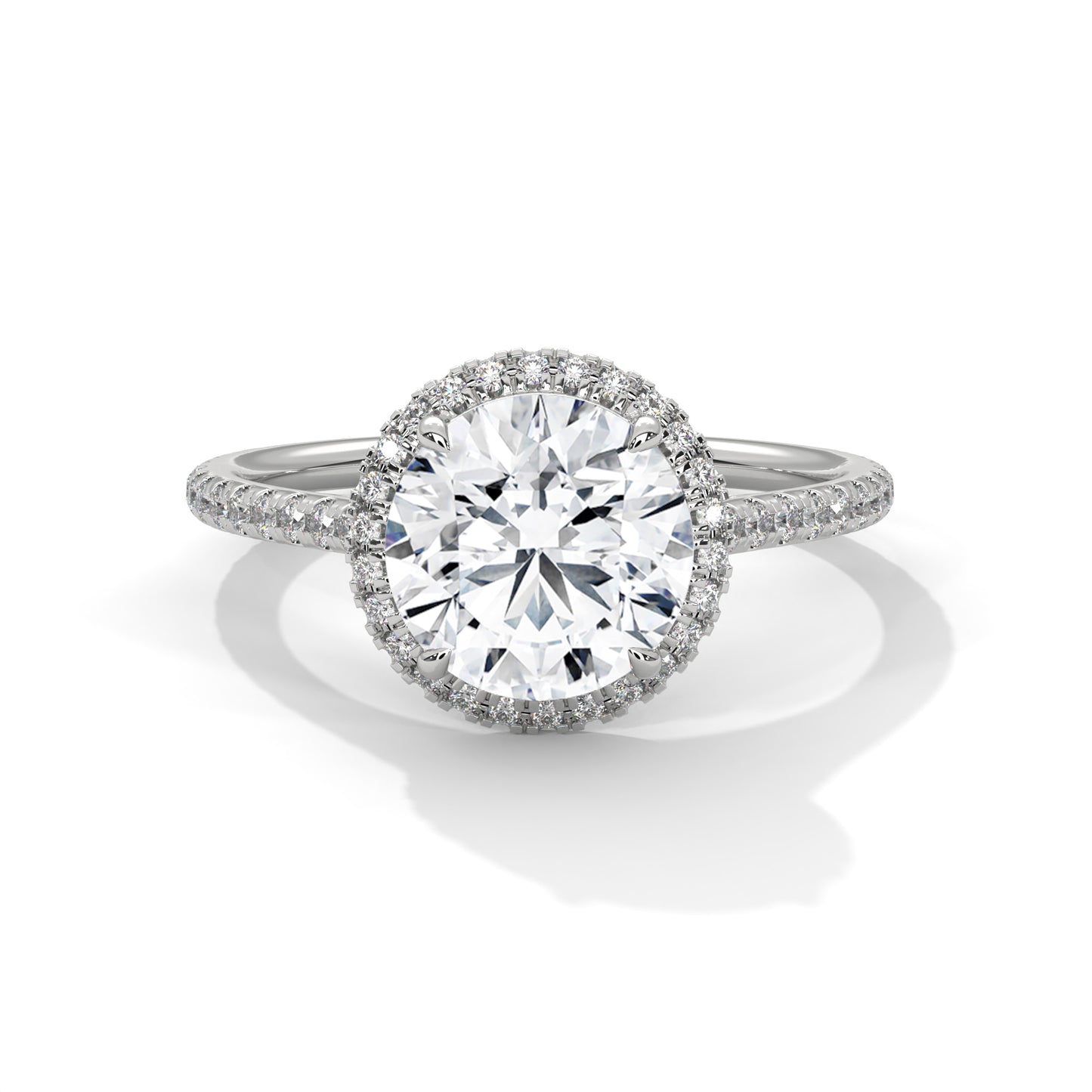 Round Halo Engagement Ring with Pavé Band DM-014