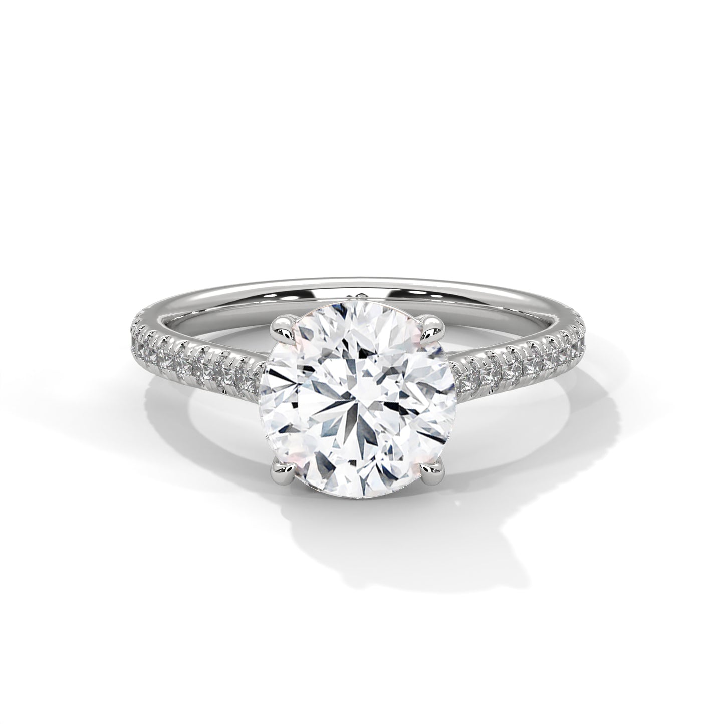 Round Solitaire Engagement Ring with Pavé Shoulders DM-024