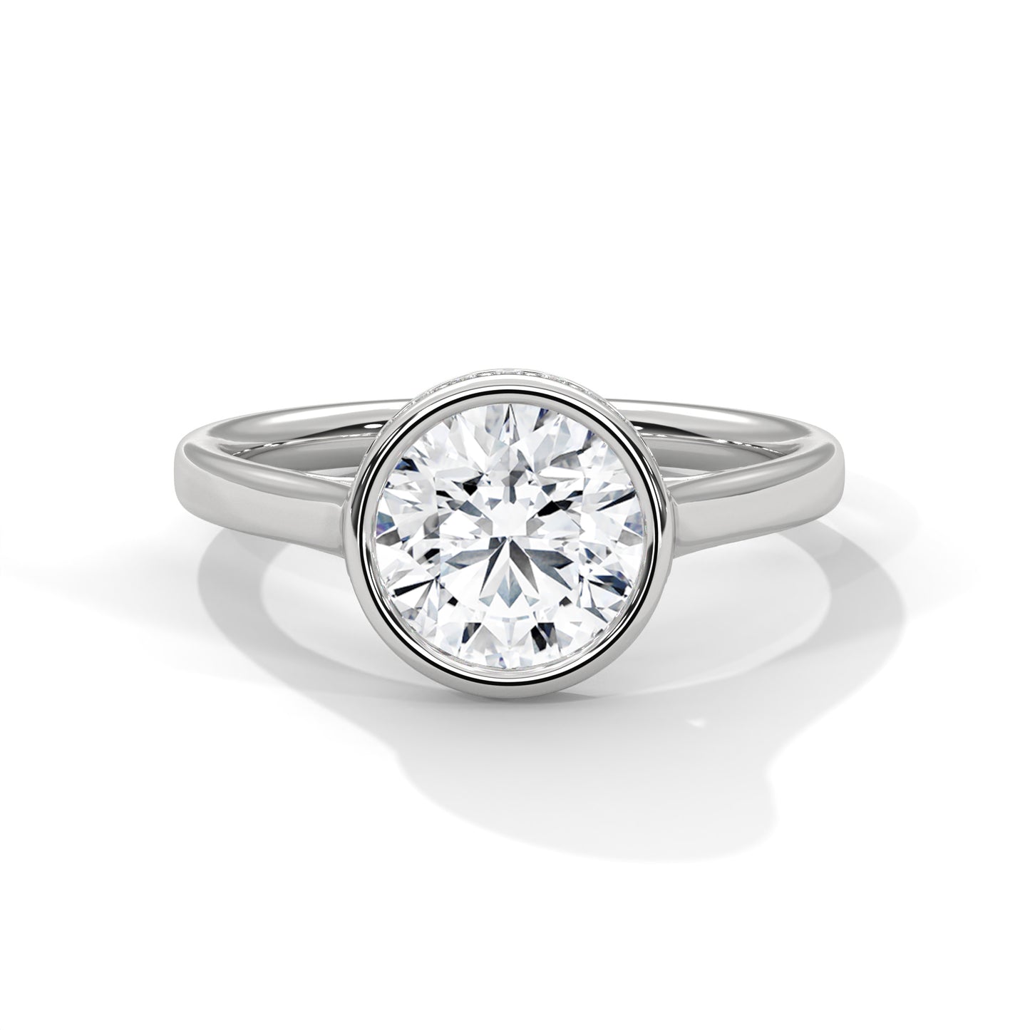 Round Bezel-Set Engagement Ring with Hidden Halo DM-027