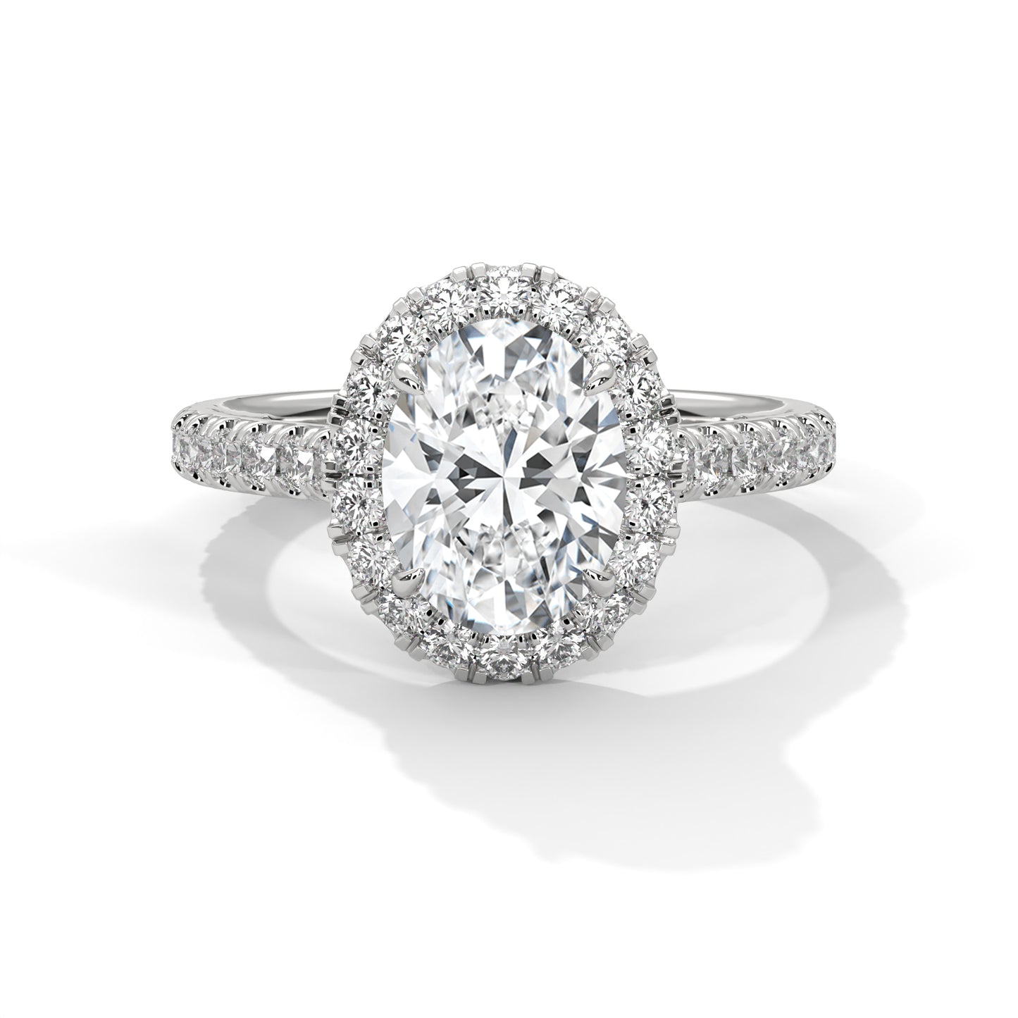 2 carat Oval Halo Pavé Band engagement ring in yellow gold - Bijouterie Del Moral (view 4)