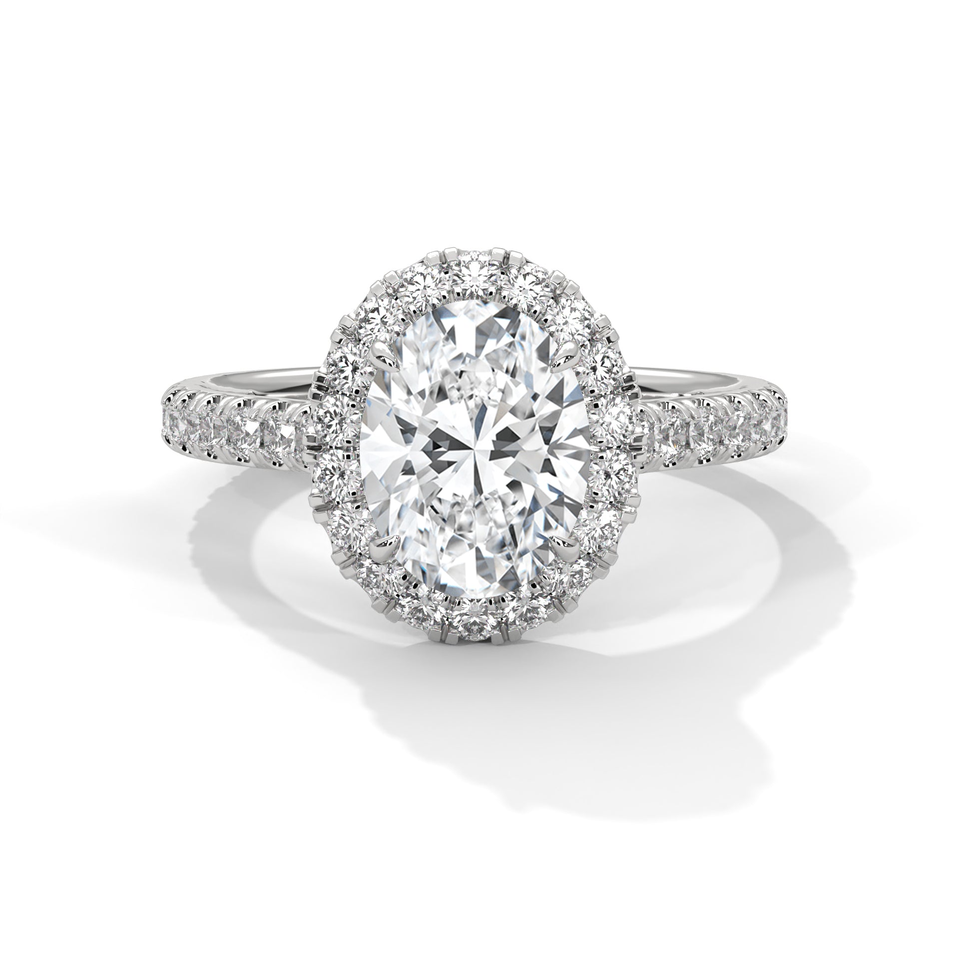 2 carat Oval Halo Pavé Band engagement ring in yellow gold - Bijouterie Del Moral (view 4)