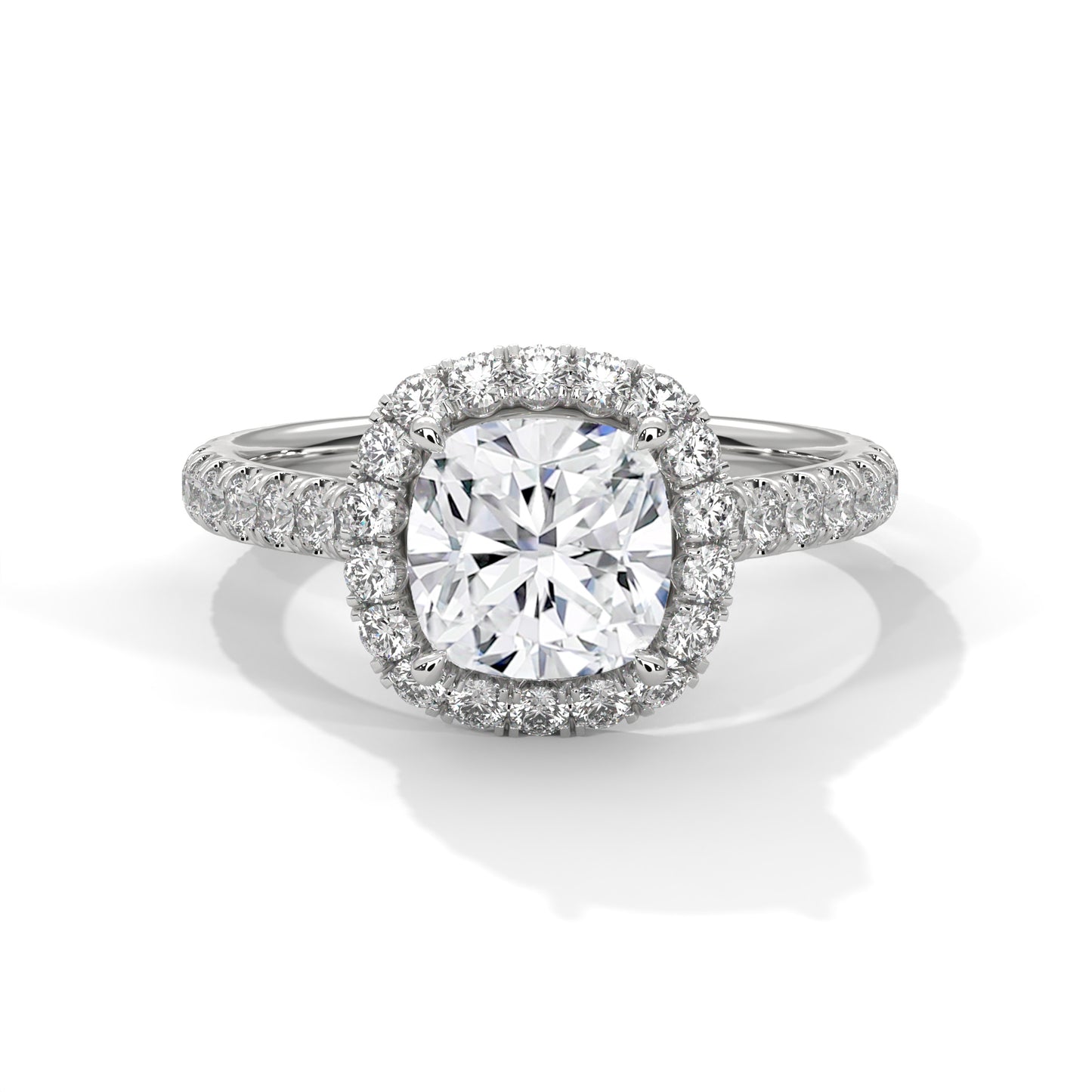 Cushion Halo Engagement Ring with Pavé Band DM-034