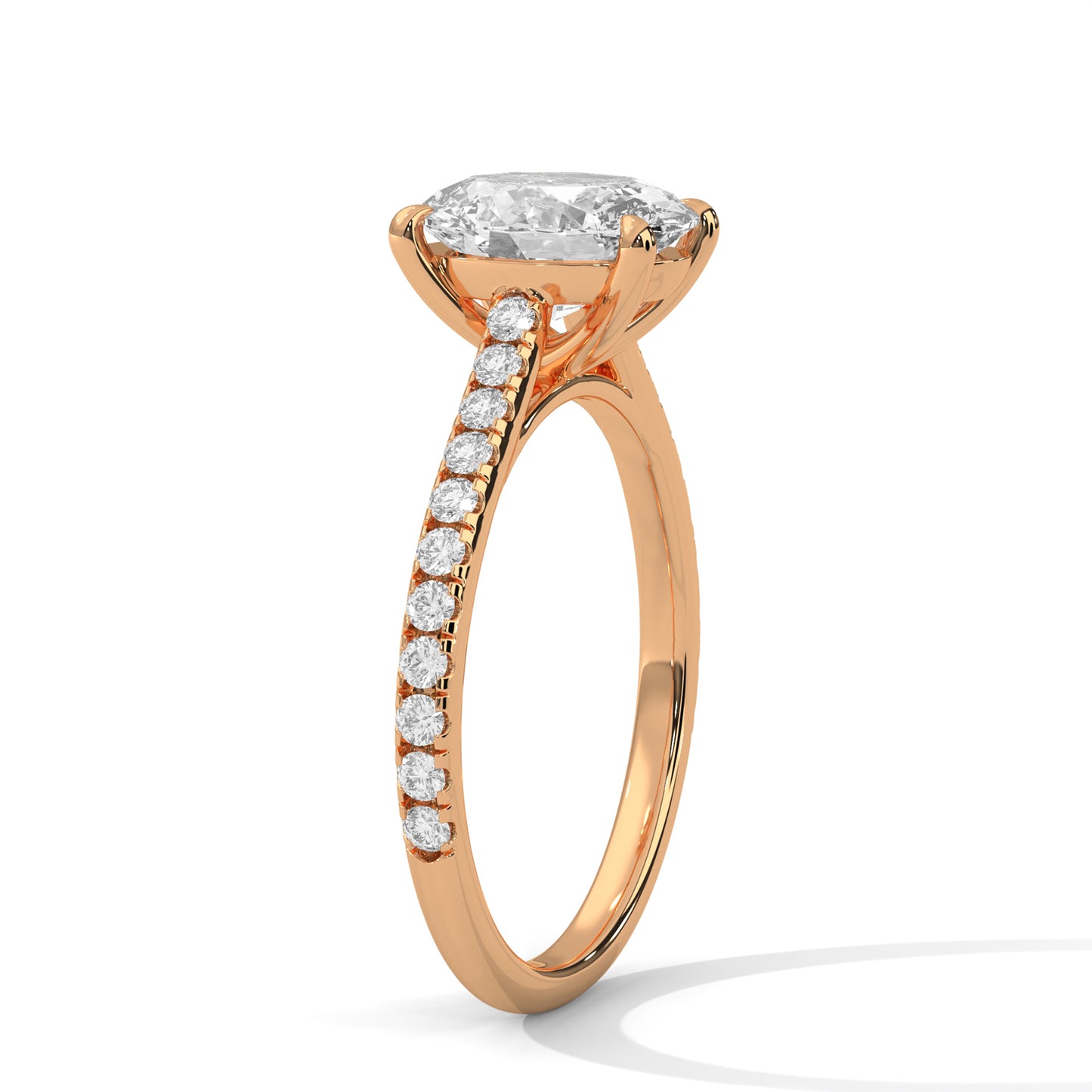 Oval Solitaire Engagement Ring with Pavé Band DM-001