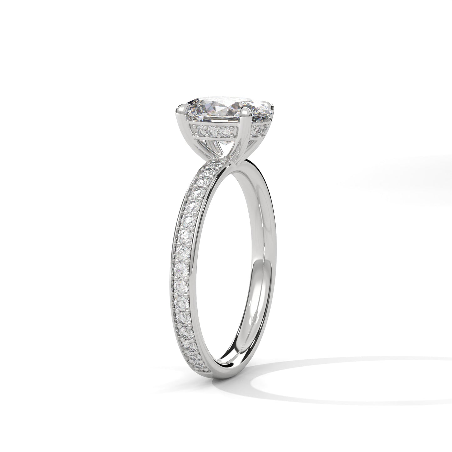 Oval Hidden Halo Engagement Ring with Eternity Band DM-040