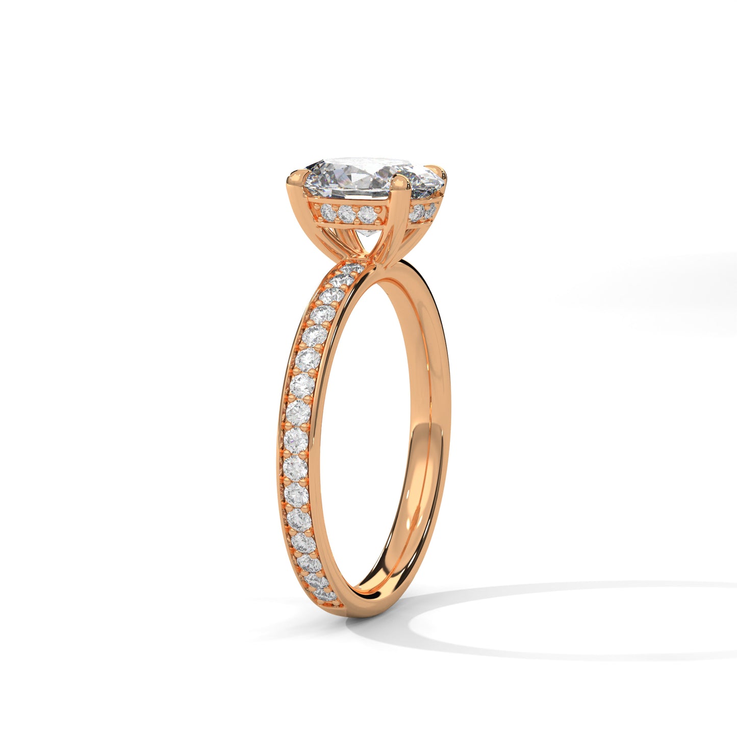 Oval Hidden Halo Engagement Ring with Eternity Band DM-040