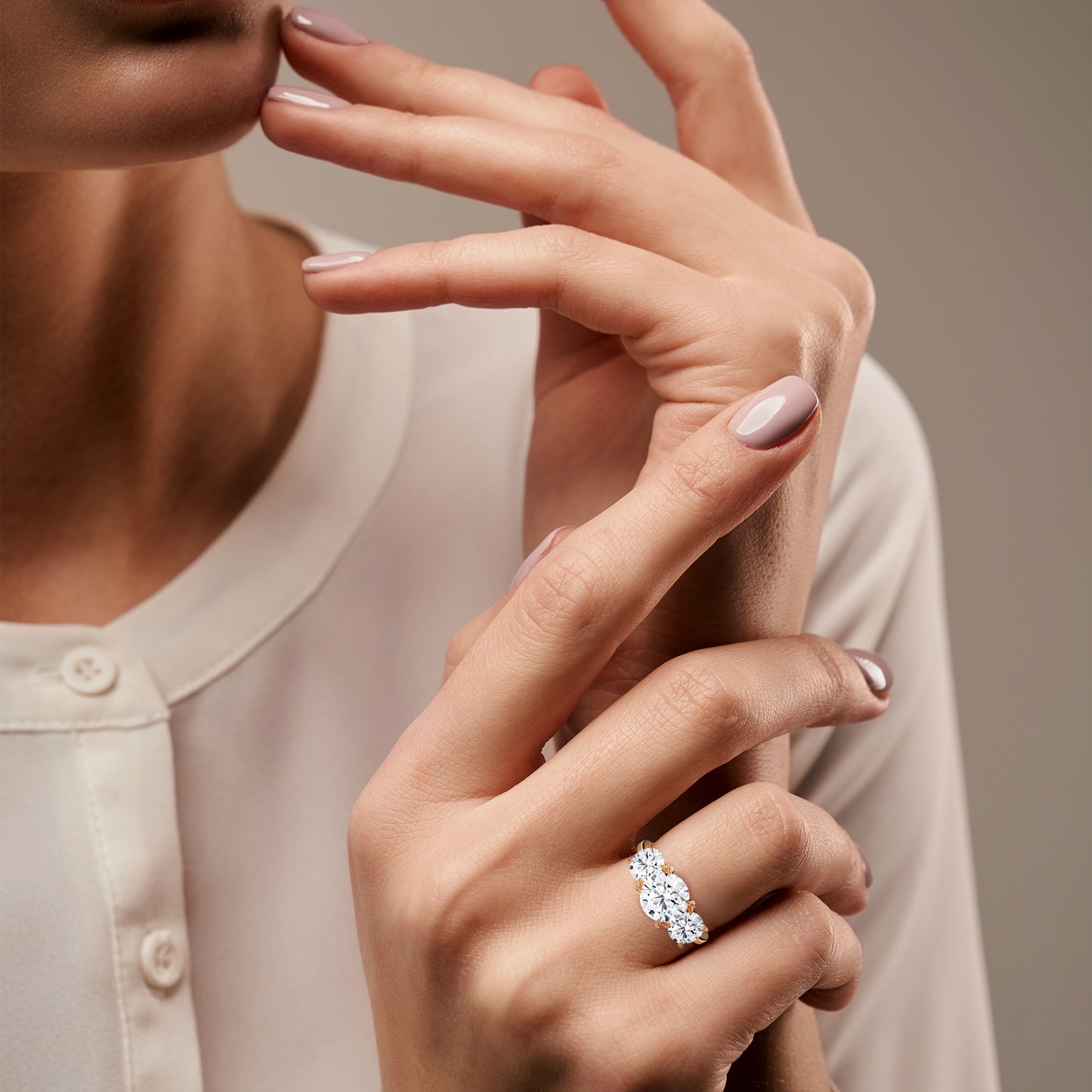 Trilogy Round Three-Stone Engagement Ring DM-045