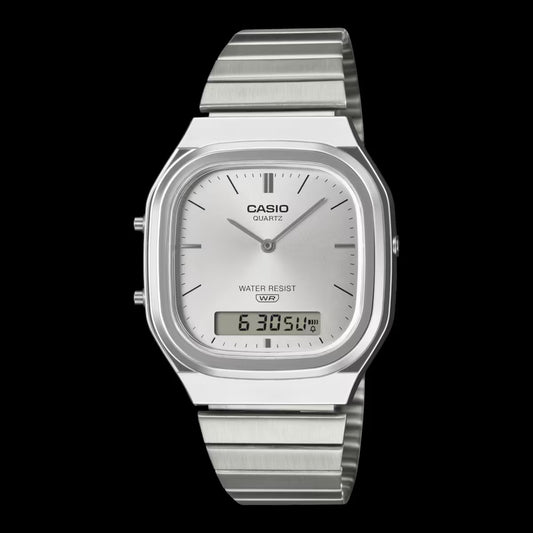 Montre Casio AQ-240E-7ACF analogique-numérique en acier inoxydable argenté avec heure mondiale