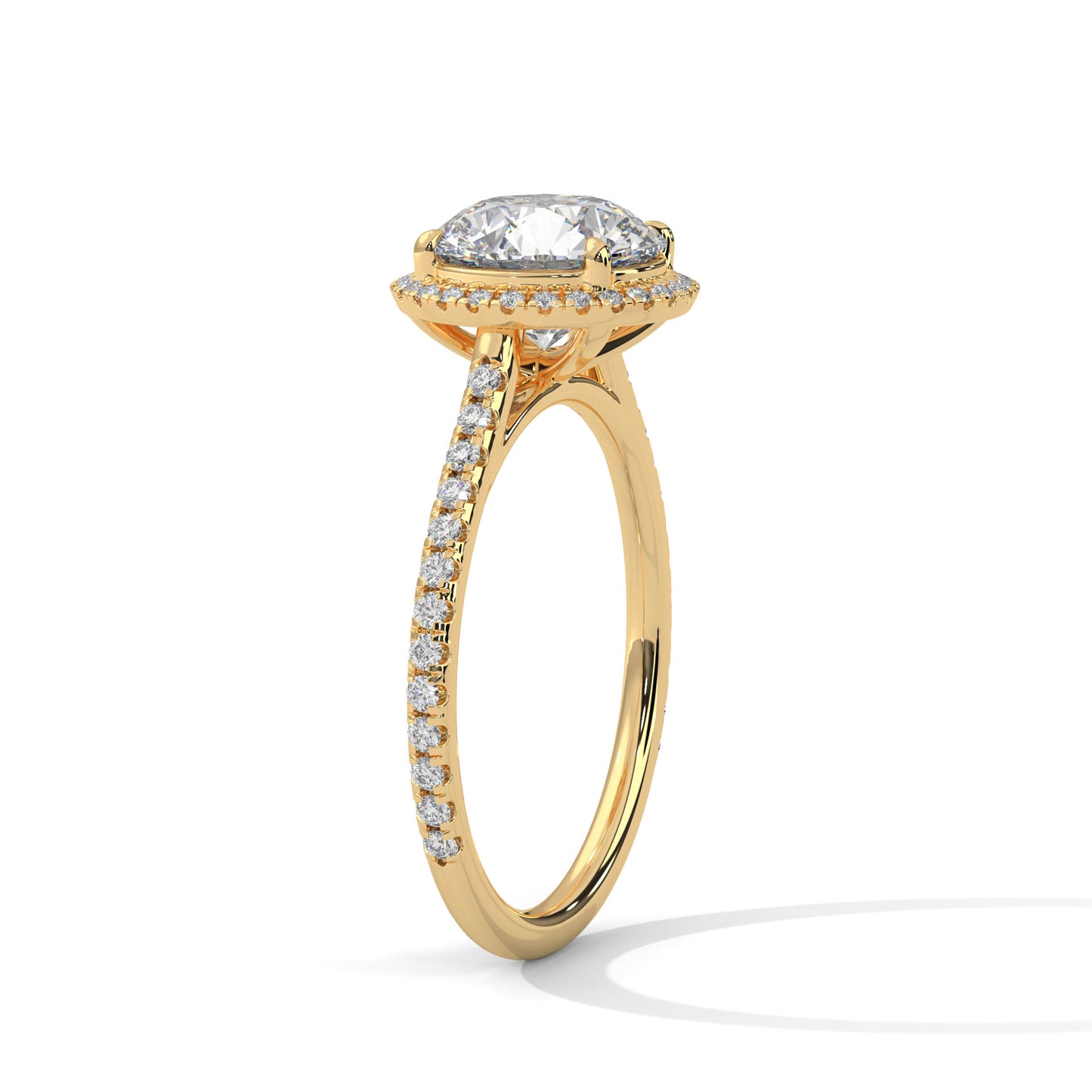 Round Halo Engagement Ring with Pavé Band DM-014