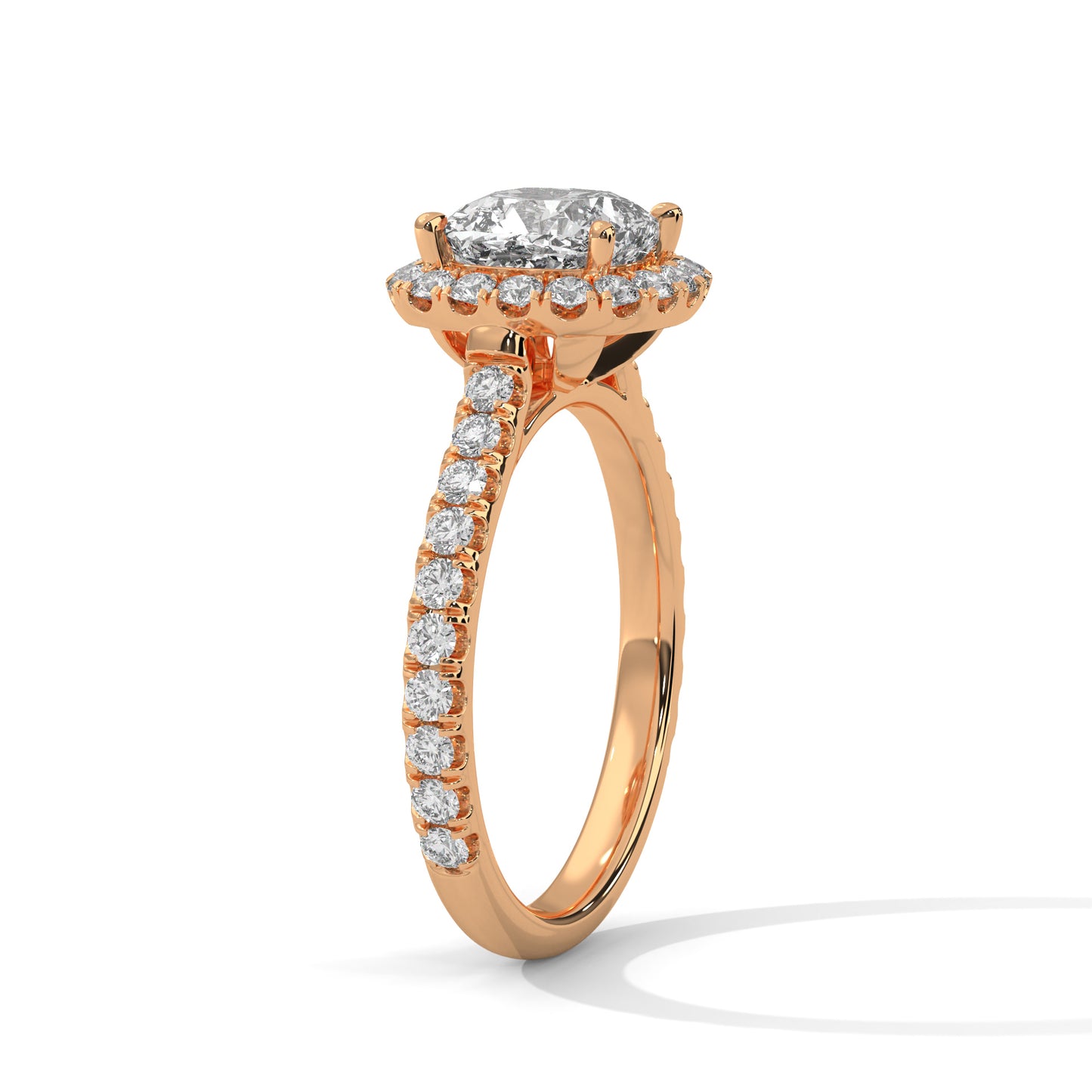 Cushion Halo Engagement Ring with Pavé Band DM-034