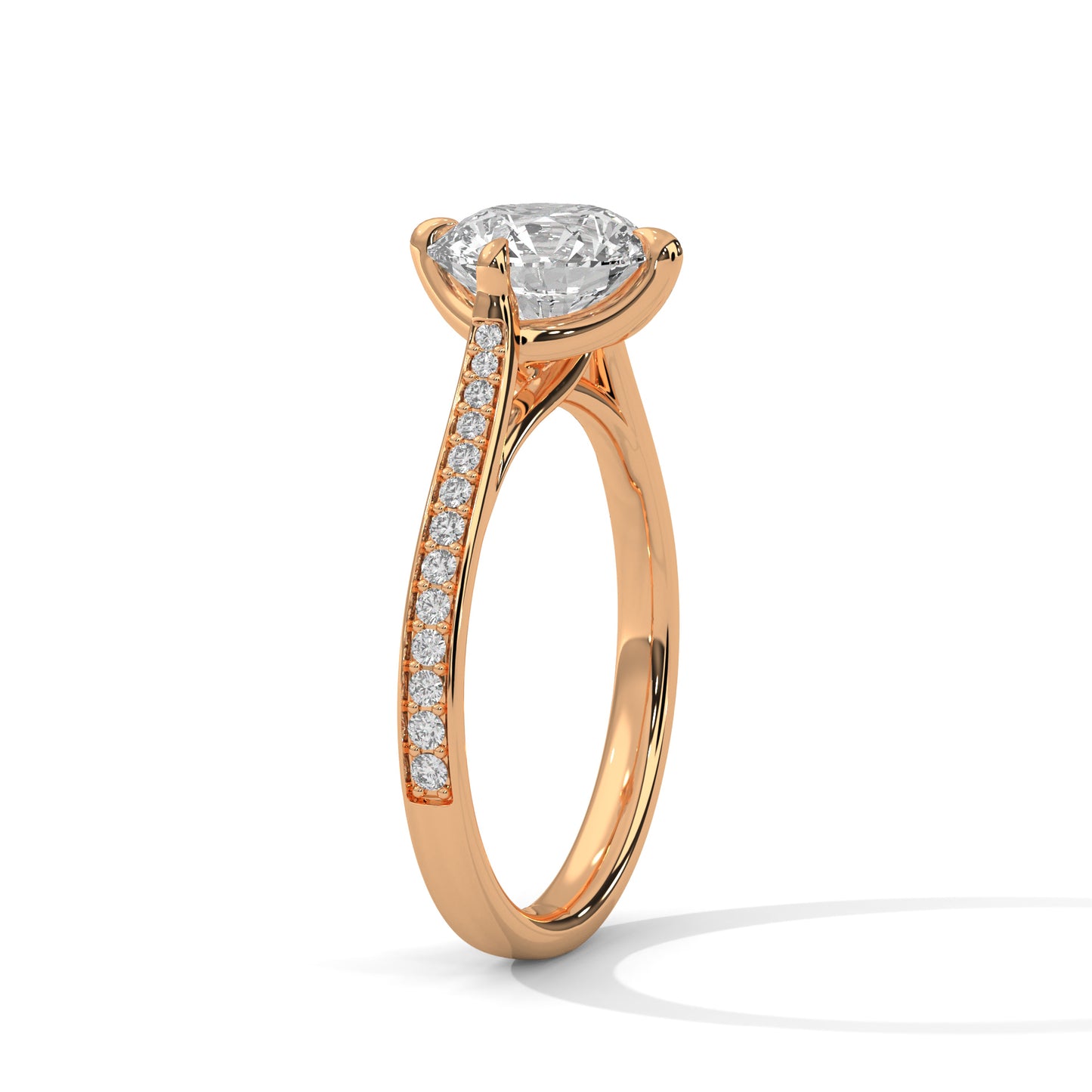 Round Solitaire Engagement Ring with Milgrain Pavé Band DM-029