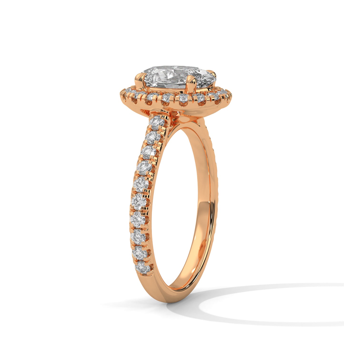 2 carat Oval Halo Pavé Band engagement ring in yellow gold - Bijouterie Del Moral (view 9)