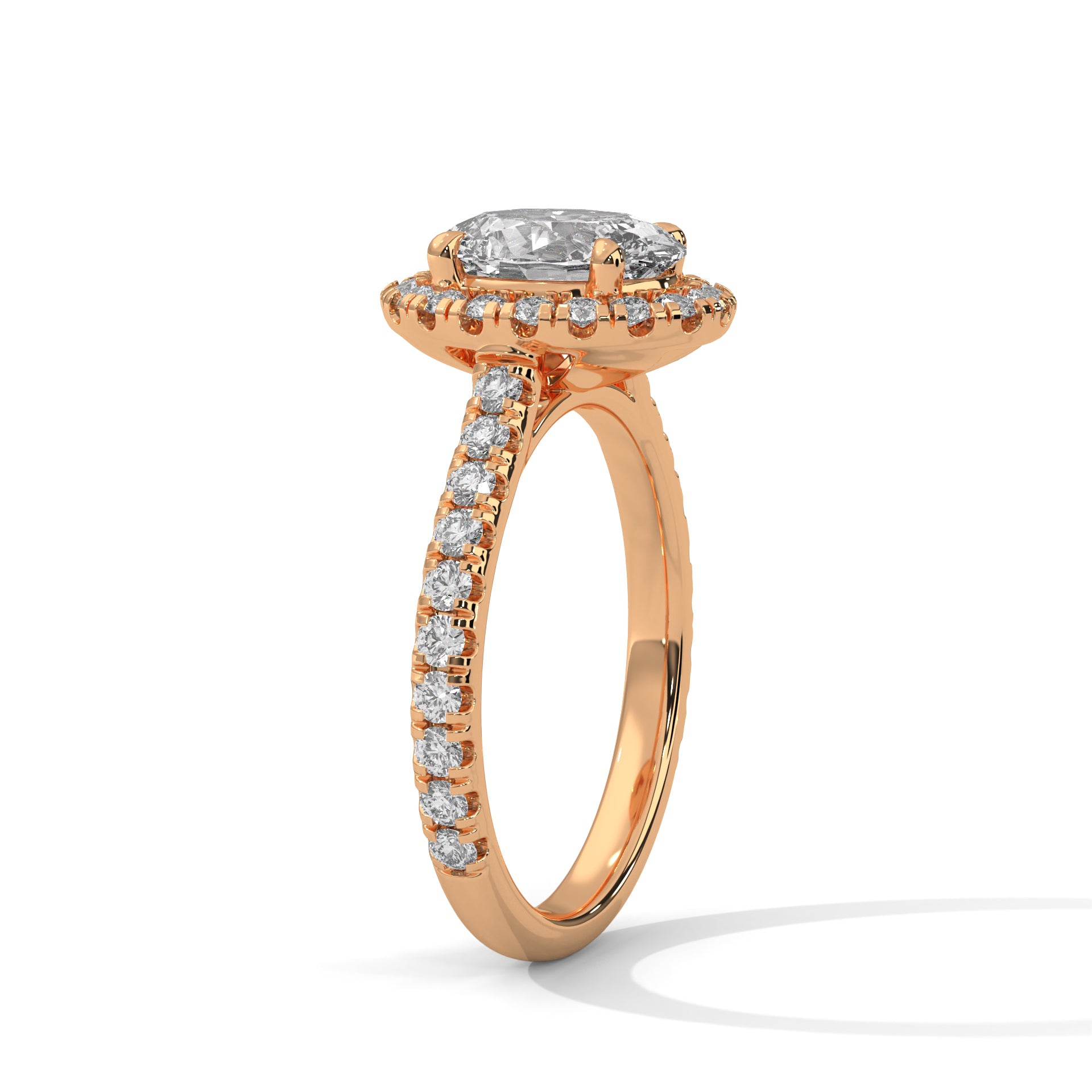 2 carat Oval Halo Pavé Band engagement ring in yellow gold - Bijouterie Del Moral (view 9)
