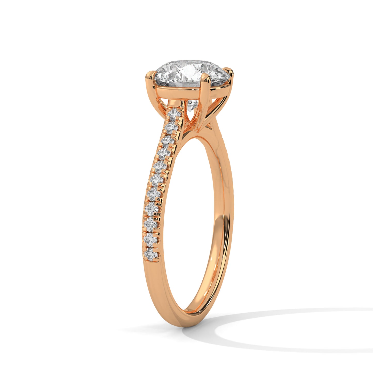 Round Solitaire Engagement Ring with Pavé Shoulders DM-024