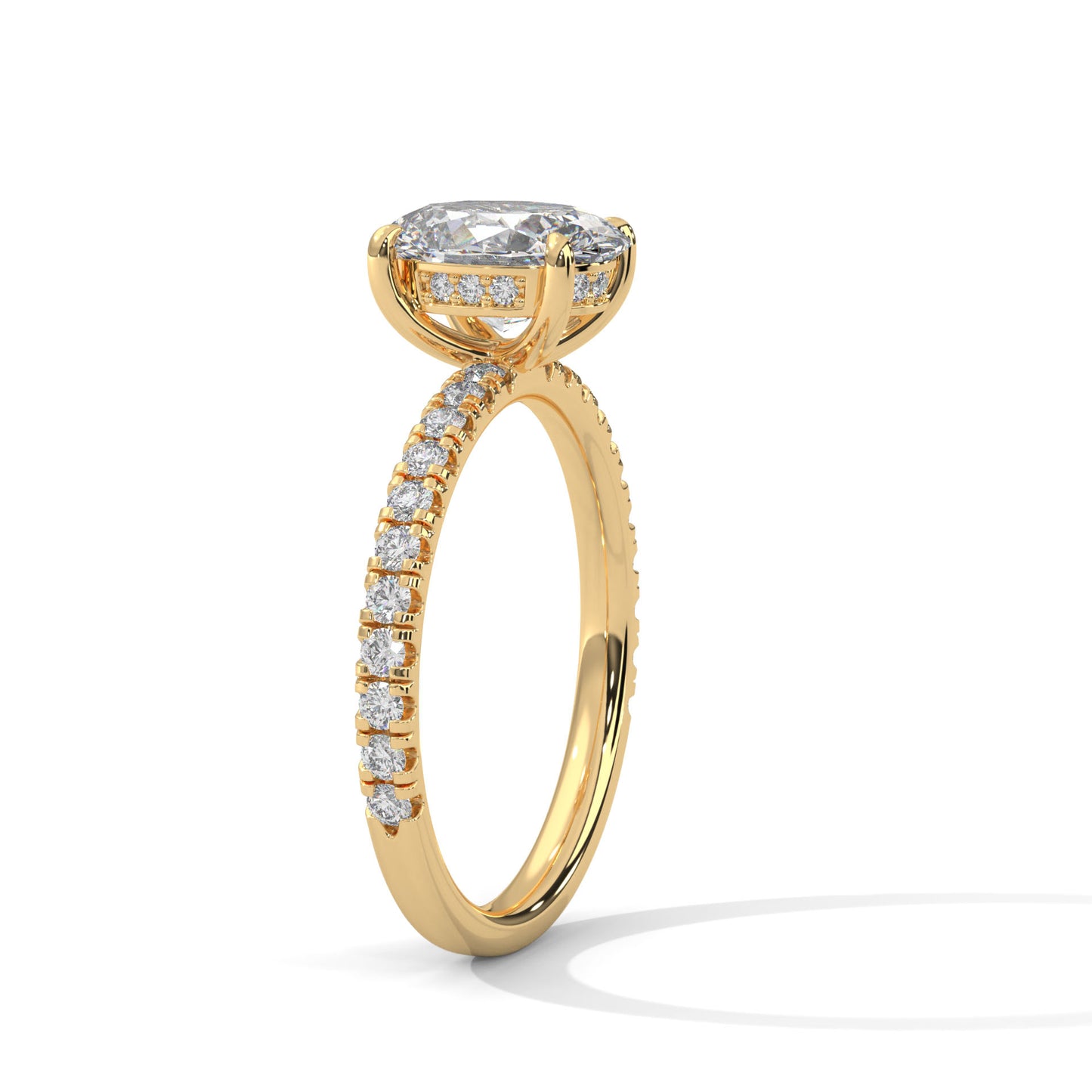Oval Hidden Halo Engagement Ring with Pavé Band DM-038