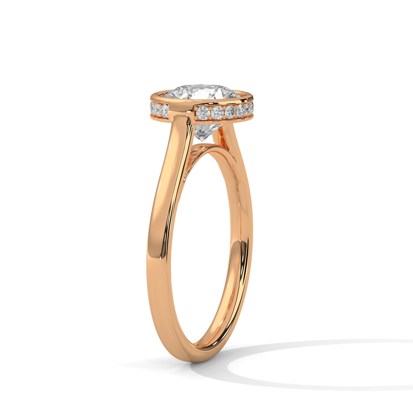 Round Bezel-Set Engagement Ring with Hidden Halo DM-027