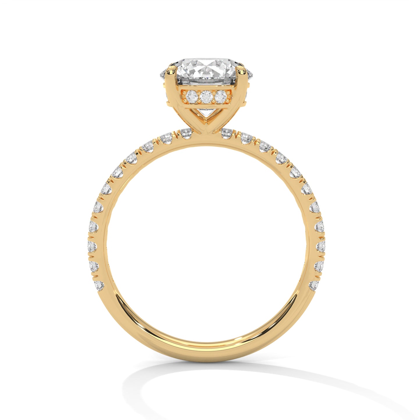 Round Hidden Halo Engagement Ring with Pavé Band DM-039