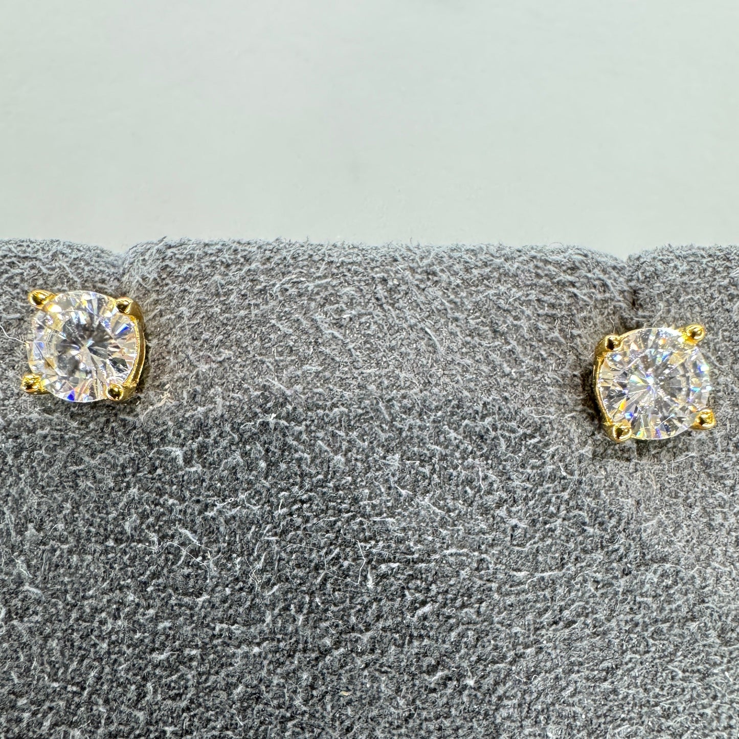 4mm moissanite stud earrings sterling silver gold overlay brilliant sparkle delicate everyday elegance
