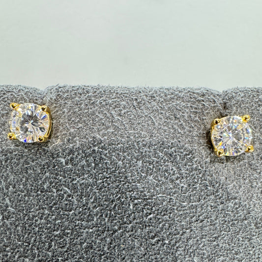 4mm moissanite stud earrings sterling silver gold overlay brilliant sparkle delicate everyday elegance
