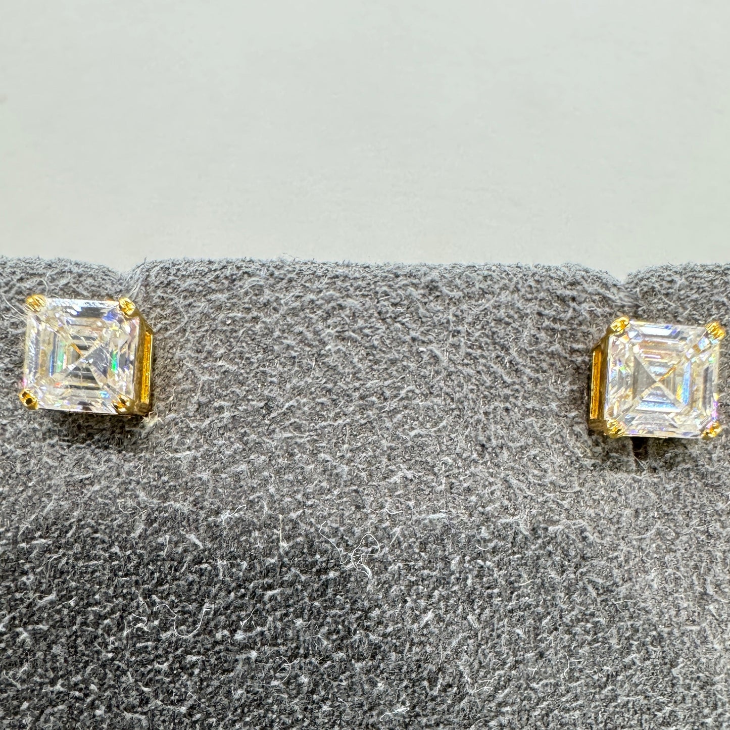 4mm square stud moissanite earrings sterling silver gold overlay modern princess cut delicate elegance
