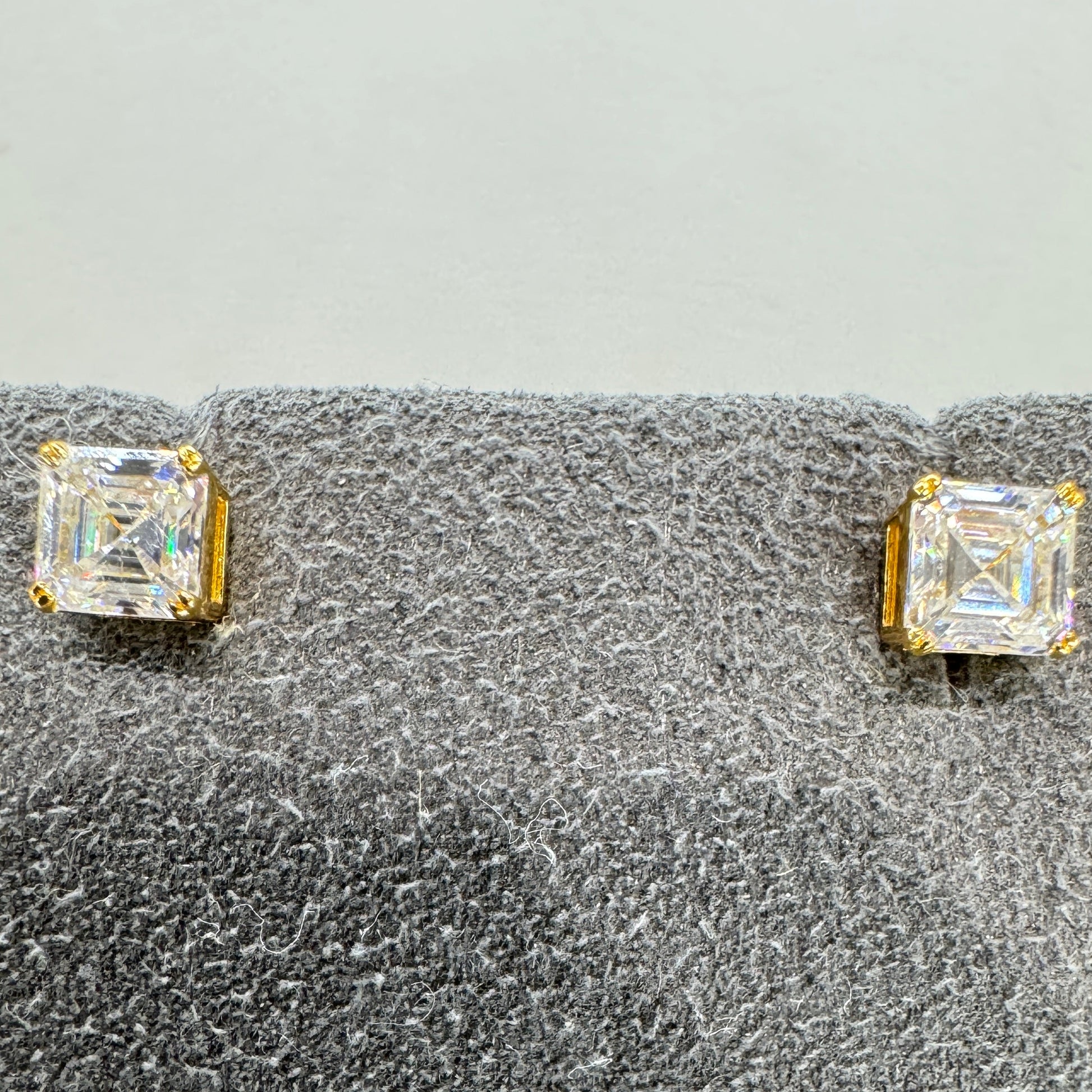 4mm square stud moissanite earrings sterling silver gold overlay modern princess cut delicate elegance
