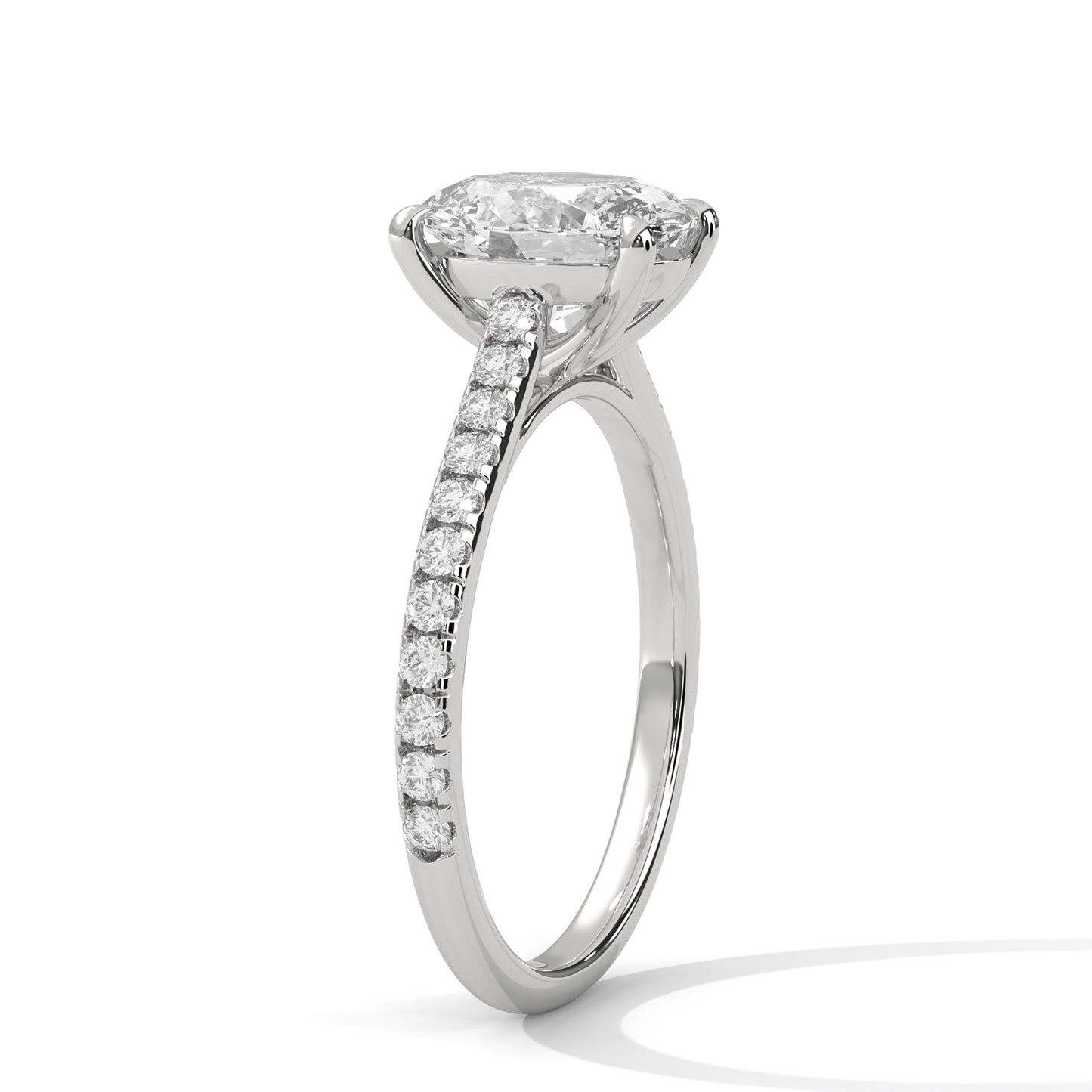 Oval Solitaire Engagement Ring with Pavé Band DM-001
