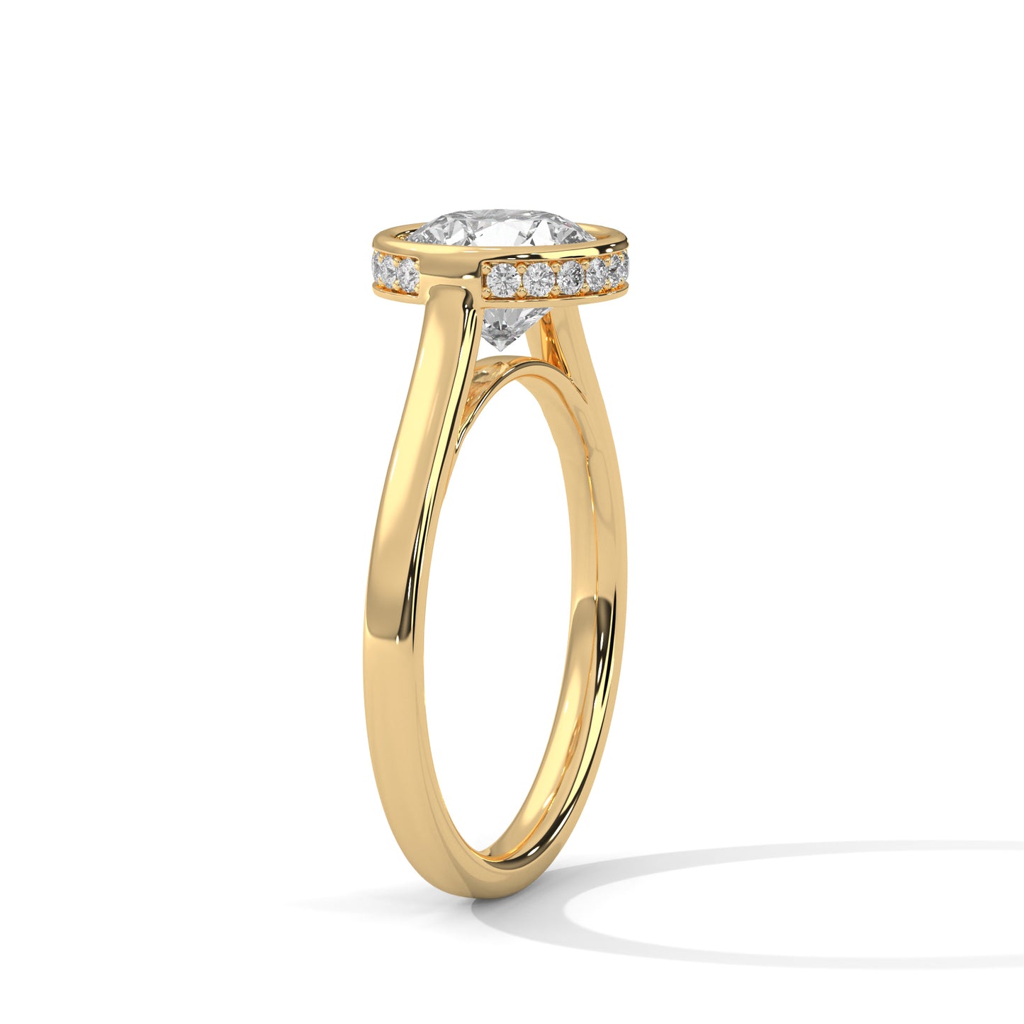 Round Bezel-Set Engagement Ring with Hidden Halo DM-027