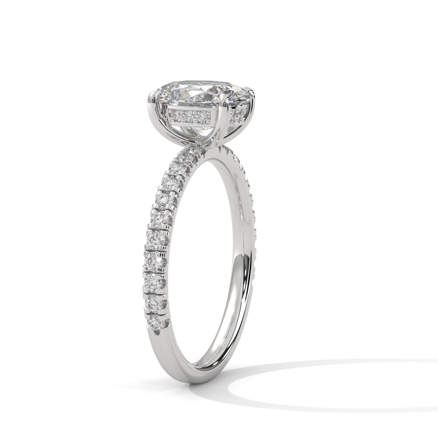 Oval Hidden Halo Engagement Ring with Pavé Band DM-038
