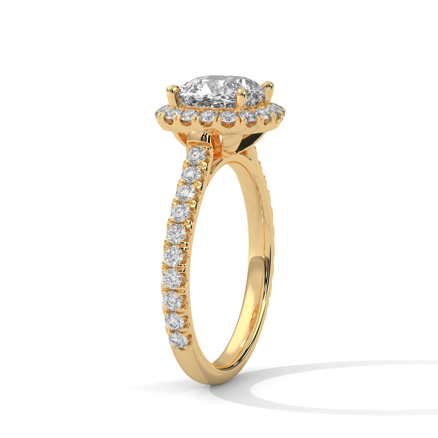 Cushion Halo Engagement Ring with Pavé Band DM-034