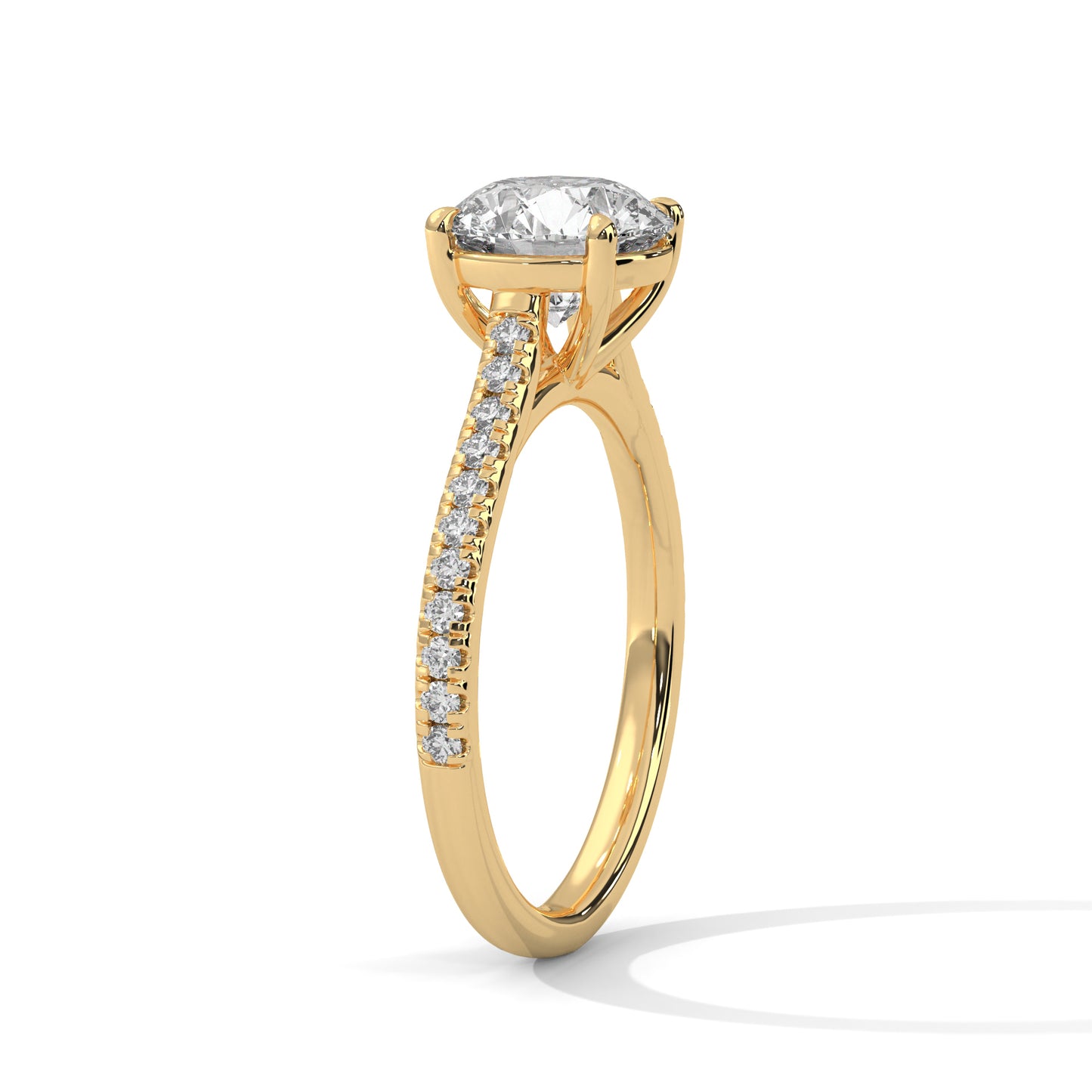 Round Solitaire Engagement Ring with Pavé Shoulders DM-024