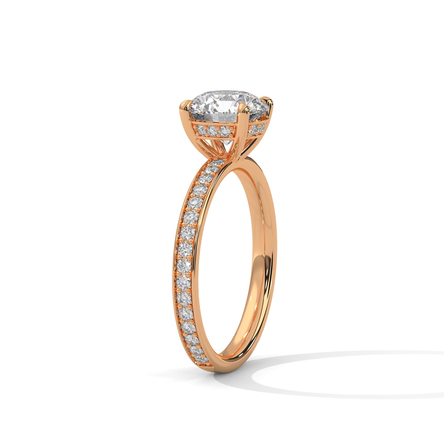 Round Hidden Halo Engagement Ring with Eternity Band DM-041