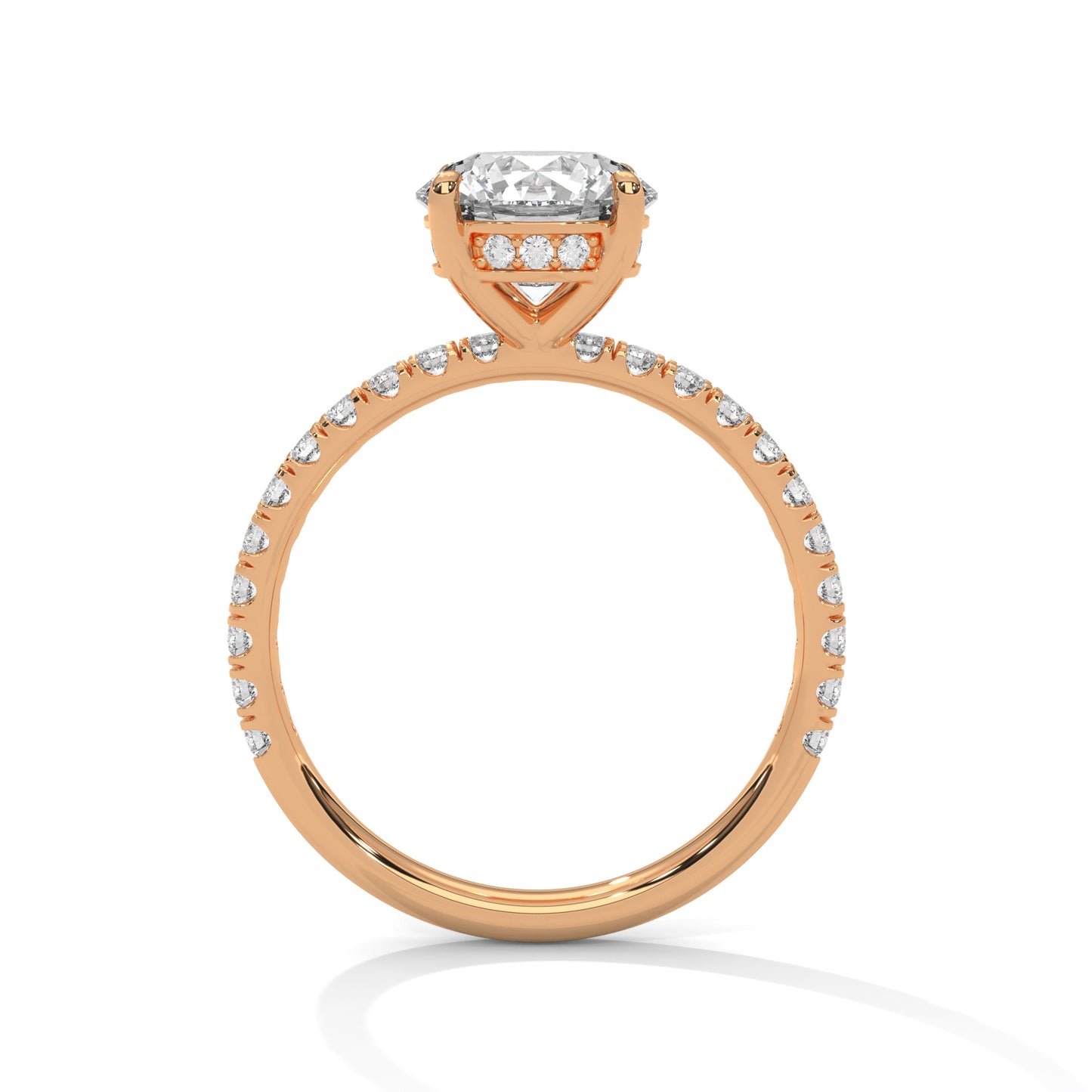 Round Hidden Halo Engagement Ring with Pavé Band DM-039