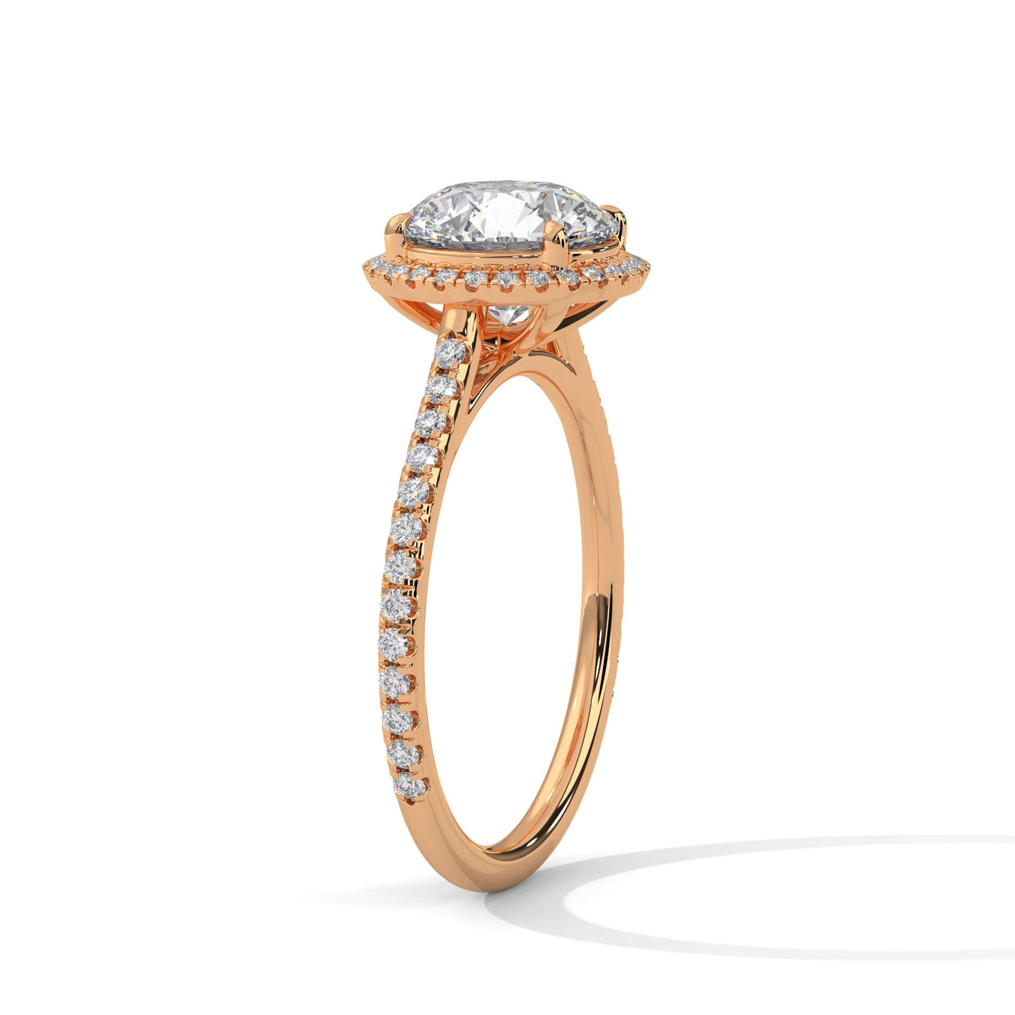 Round Halo Engagement Ring with Pavé Band DM-014