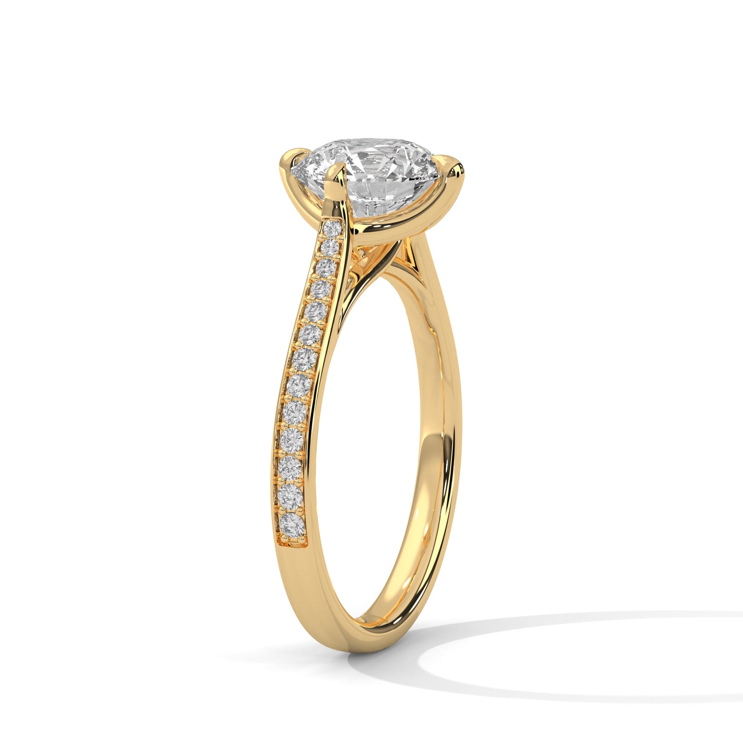 Round Solitaire Engagement Ring with Milgrain Pavé Band DM-029