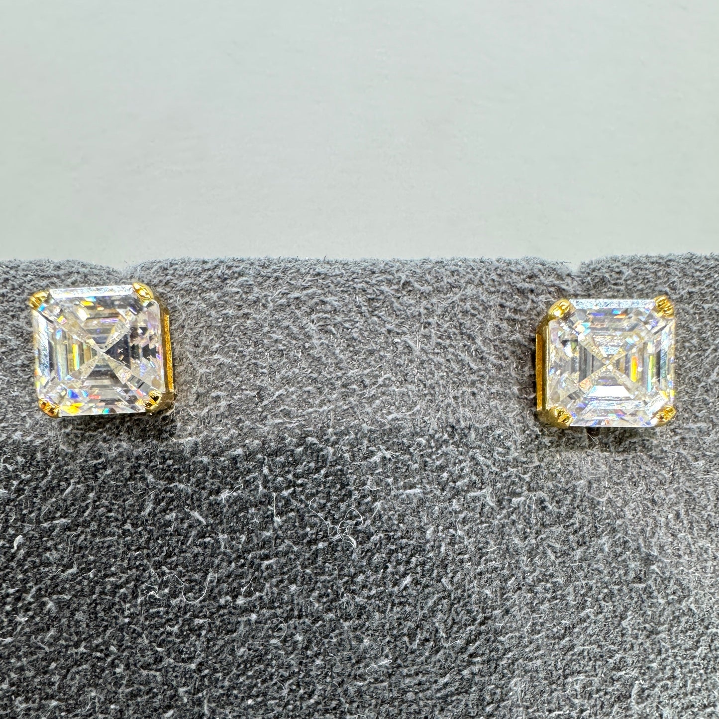 5mm square stud moissanite earrings sterling silver gold overlay modern princess cut everyday elegance
