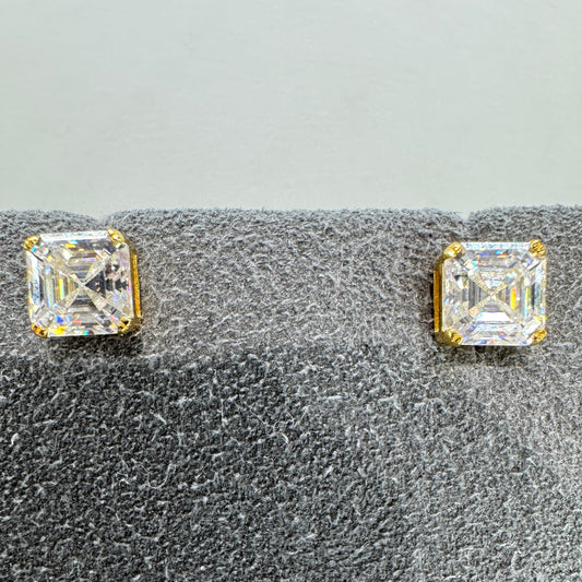 5mm square stud moissanite earrings sterling silver gold overlay modern princess cut everyday elegance
