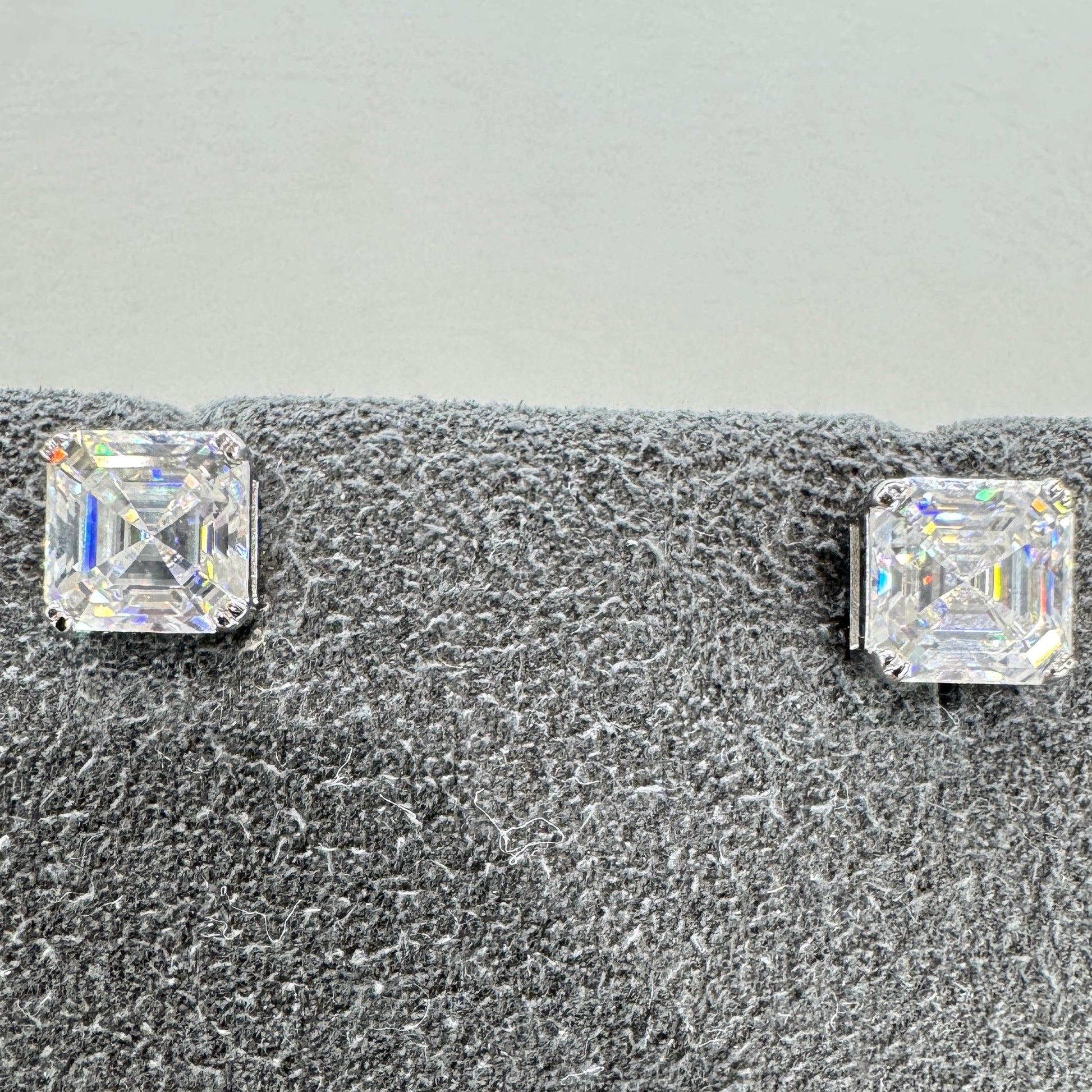 5mm square stud moissanite earrings sterling silver rhodium plated modern princess cut everyday elegance
