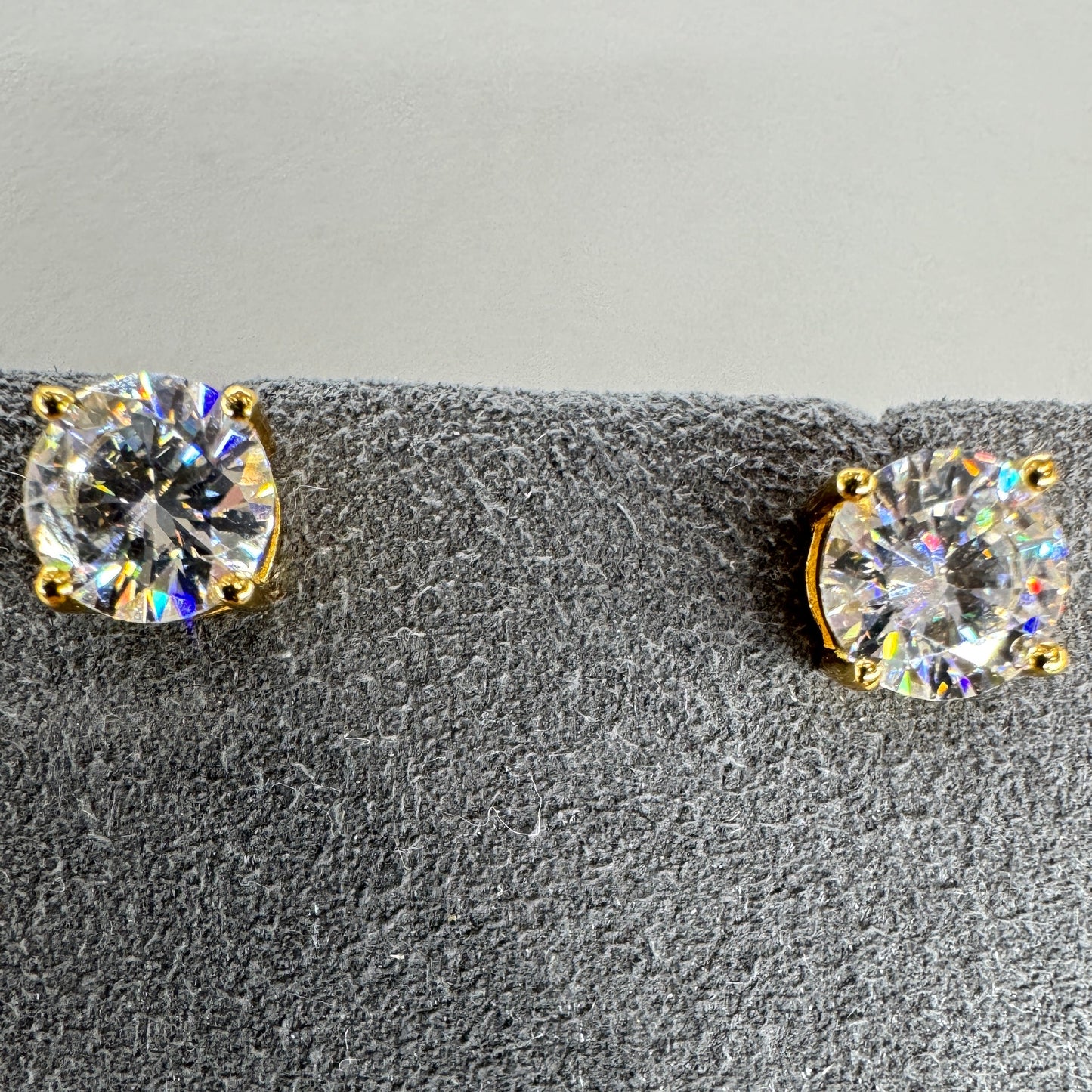 6.5mm moissanite stud earrings sterling silver gold overlay brilliant sparkle 1 carat equivalent
