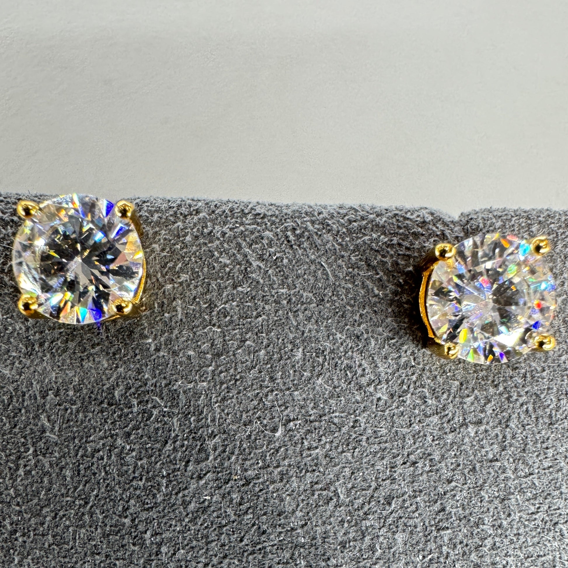 6.5mm moissanite stud earrings sterling silver gold overlay brilliant sparkle 1 carat equivalent
