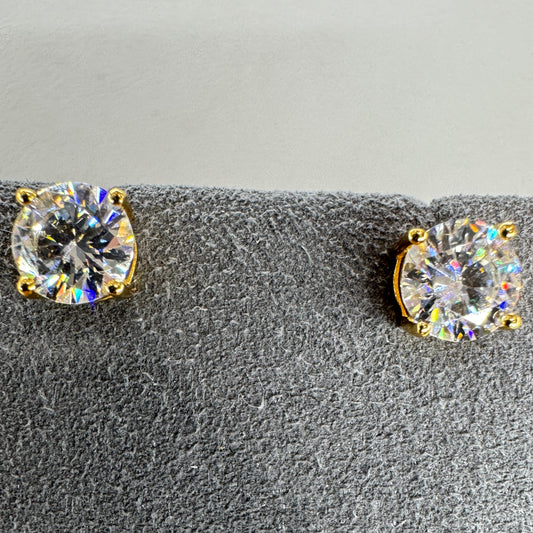 6.5mm moissanite stud earrings sterling silver gold overlay brilliant sparkle 1 carat equivalent

