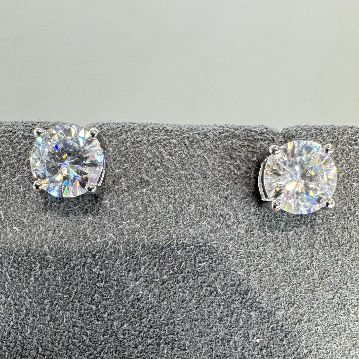 6.5mm moissanite stud earrings sterling silver rhodium plated brilliant sparkle 1 carat equivalent
