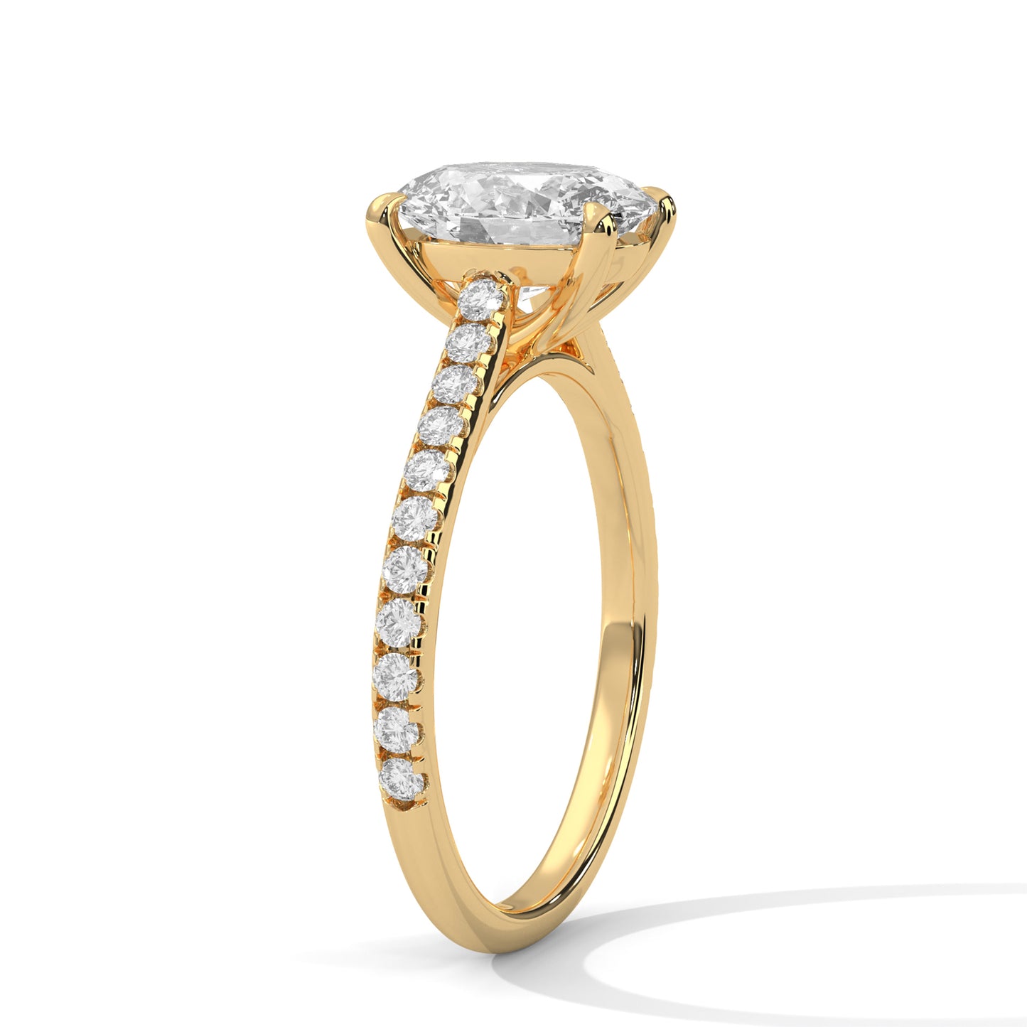 Oval Solitaire Engagement Ring with Pavé Band DM-001