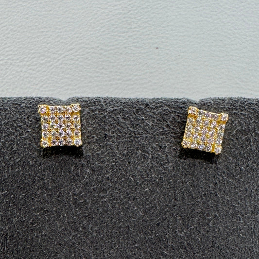 Boucles d'oreilles à vis en argent sterling avec moissanite - Plaqué or (Modèle : MJE1112-Y)