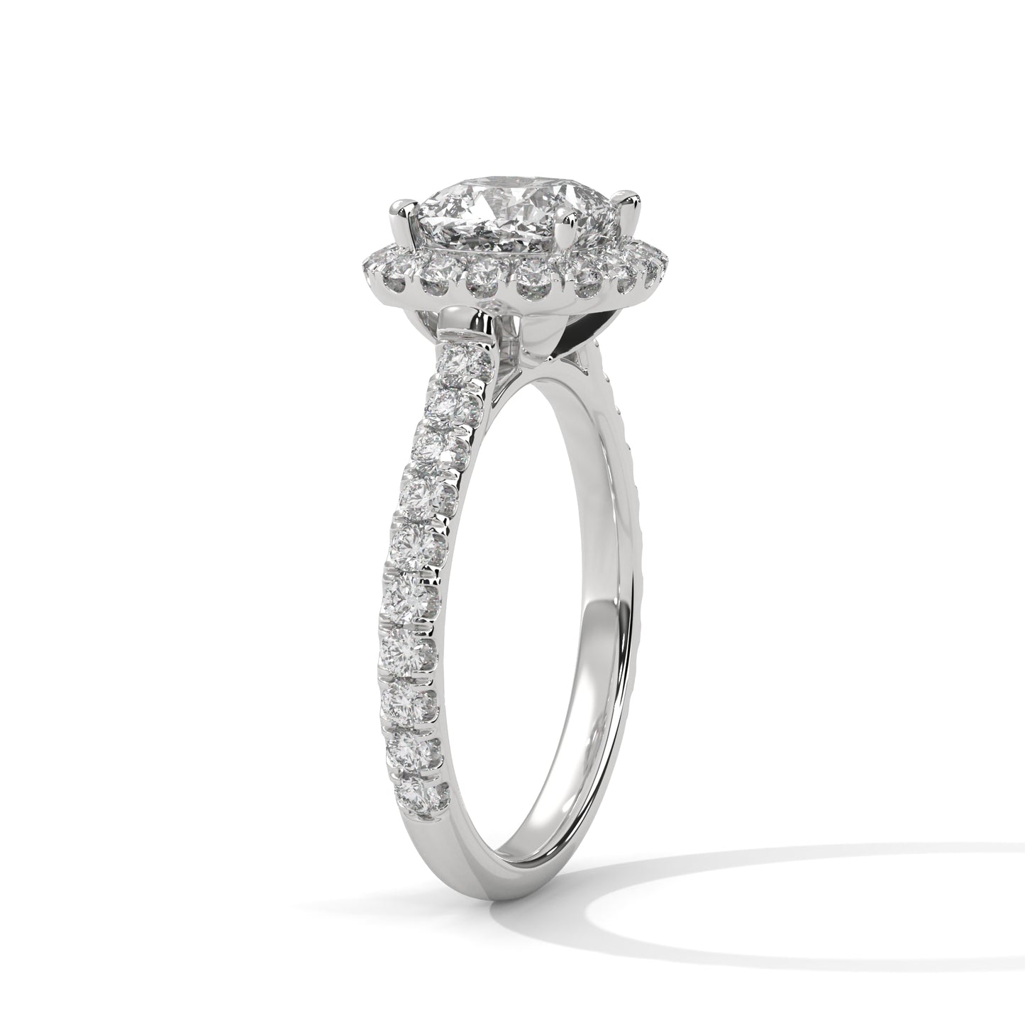 Cushion Halo Engagement Ring with Pavé Band DM-034