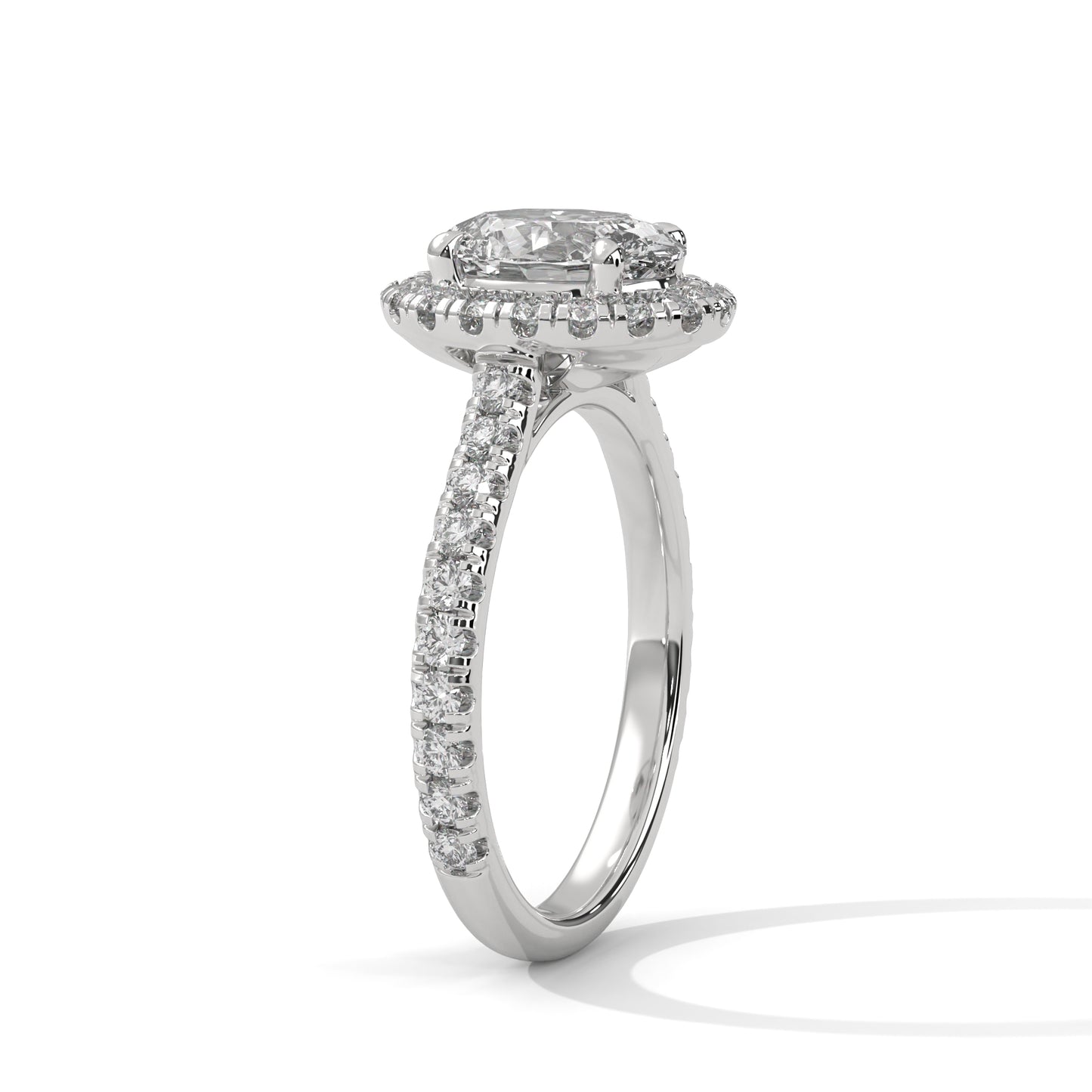 2 carat Oval Halo Pavé Band engagement ring in yellow gold - Bijouterie Del Moral (view 6)