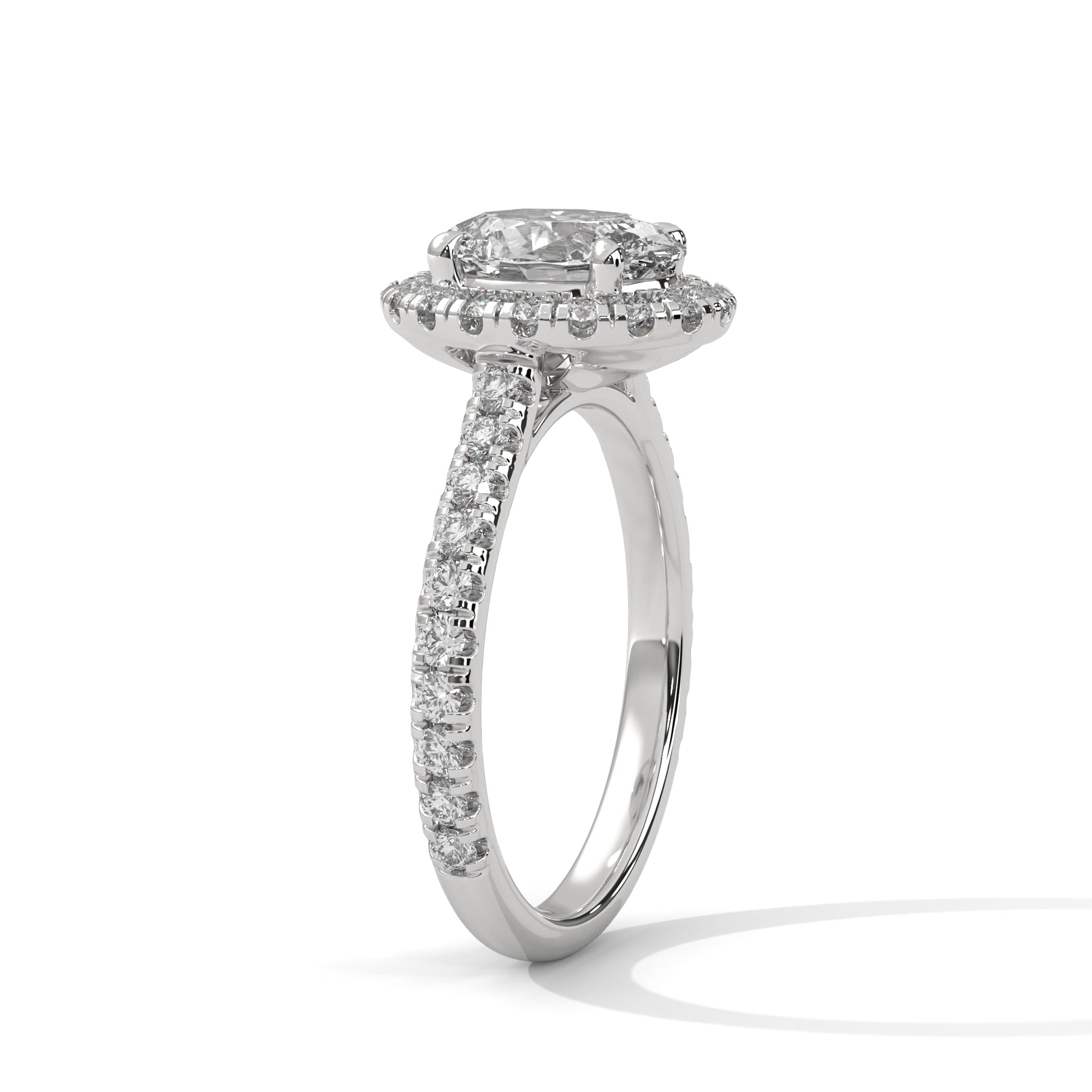 2 carat Oval Halo Pavé Band engagement ring in yellow gold - Bijouterie Del Moral (view 6)
