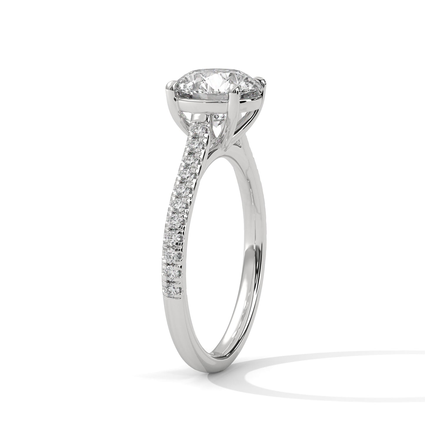 Round Solitaire Engagement Ring with Pavé Shoulders DM-024