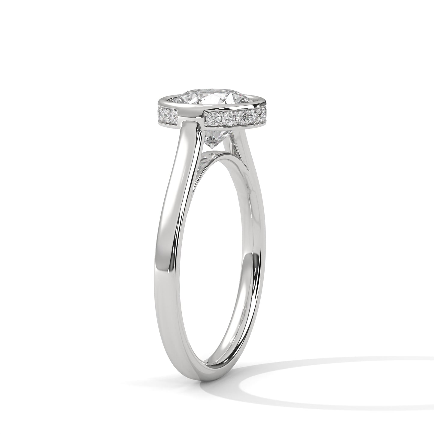 Round Bezel-Set Engagement Ring with Hidden Halo DM-027