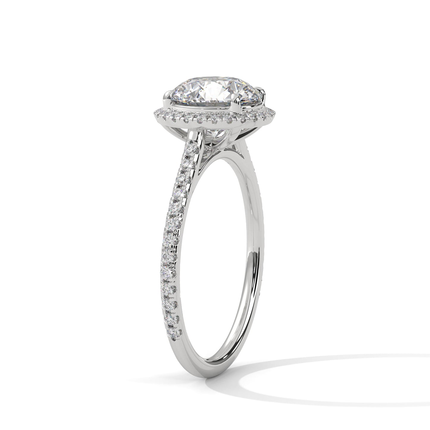 Round Halo Engagement Ring with Pavé Band DM-014