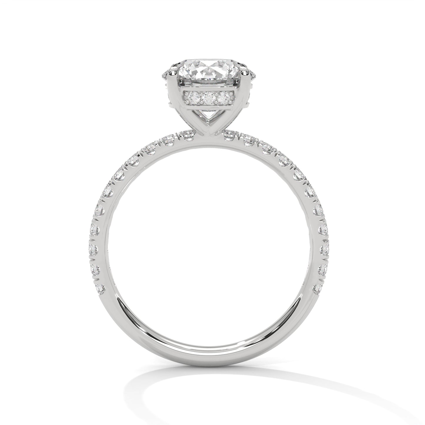 Round Hidden Halo Engagement Ring with Pavé Band DM-039